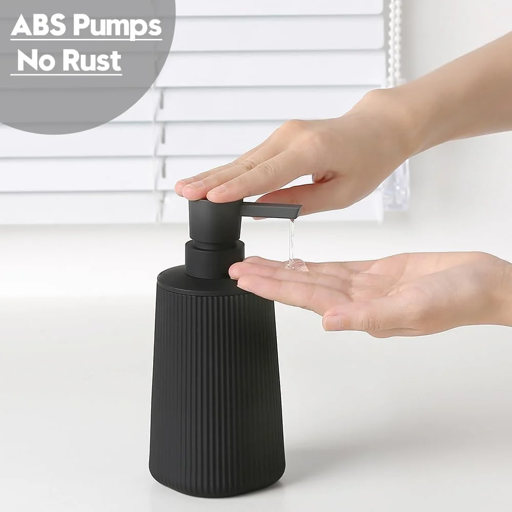 جامایع دستشویی کوچک Joyzzz برای حمام، دکور حمام با طراحی مشکی، جامایع پلاستیکی طرح راه راه مدرن به سبک روستایی با پمپ مشکی مات، جامایع برای آشپزخانه