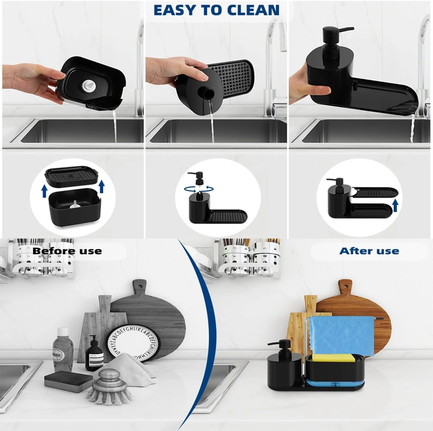 ست جا مایع ظرفشویی و دستشویی Joyzzz، ست جا مایع ظرفشویی آشپزخانه با سینی، سازمان دهنده 5 در 1 برای روی سینک ظرفشویی، جا اسکاچ و جا دستمال، ابزارهای مفید برای آشپزخانه ست جا مایع ظرفشویی و دستشویی Joyzzz، ست جا مایع ظرفشویی آشپزخانه با سینی، سازمان دهنده 5 در 1 برای روی سینک ظرفشویی، جا اسکاچ و جا دستمال، ابزارهای مفید برای آشپزخانه