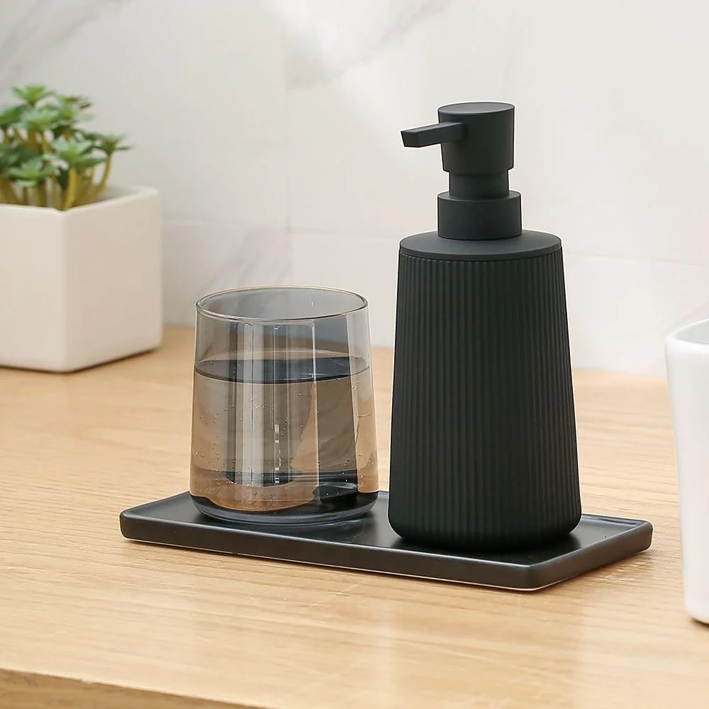 جامایع دستشویی کوچک Joyzzz برای حمام، دکور حمام با طراحی مشکی، جامایع پلاستیکی طرح راه راه مدرن به سبک روستایی با پمپ مشکی مات، جامایع برای آشپزخانه