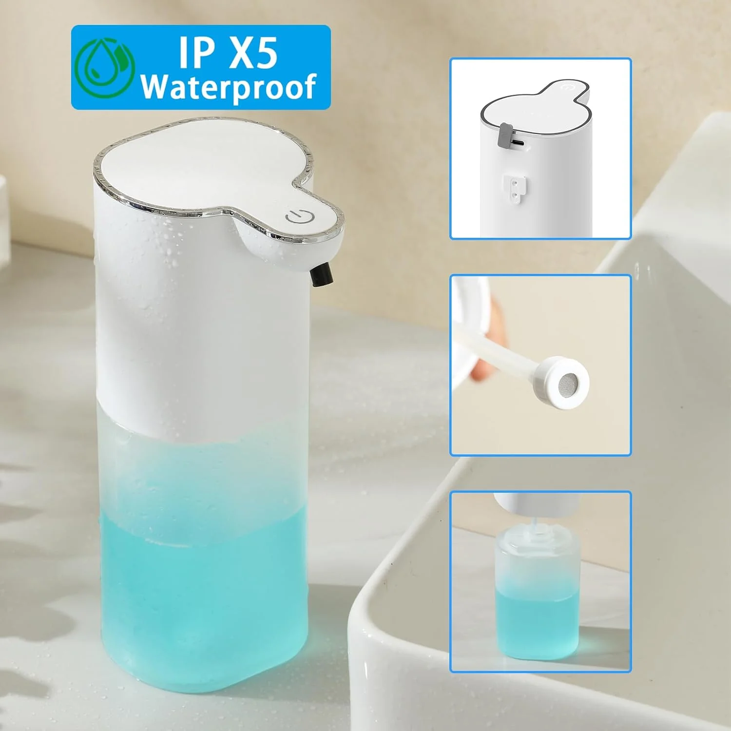 مایع دستشویی اتوماتیک JGAUZNR - بطری فوم ساز بدون لمس برای کودکان - پمپ شارژی بدون دخالت دست برای حمام یا آشپزخانه به همراه قلاب دیواری مایع دستشویی اتوماتیک JGAUZNR - بطری فوم ساز بدون لمس برای کودکان - پمپ شارژی بدون دخالت دست برای حمام یا آشپزخانه به همراه قلاب دیواری