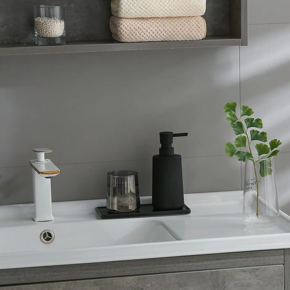 جامایع دستشویی کوچک Joyzzz برای حمام، دکور حمام با طراحی مشکی، جامایع پلاستیکی طرح راه راه مدرن به سبک روستایی با پمپ مشکی مات، جامایع برای آشپزخانه