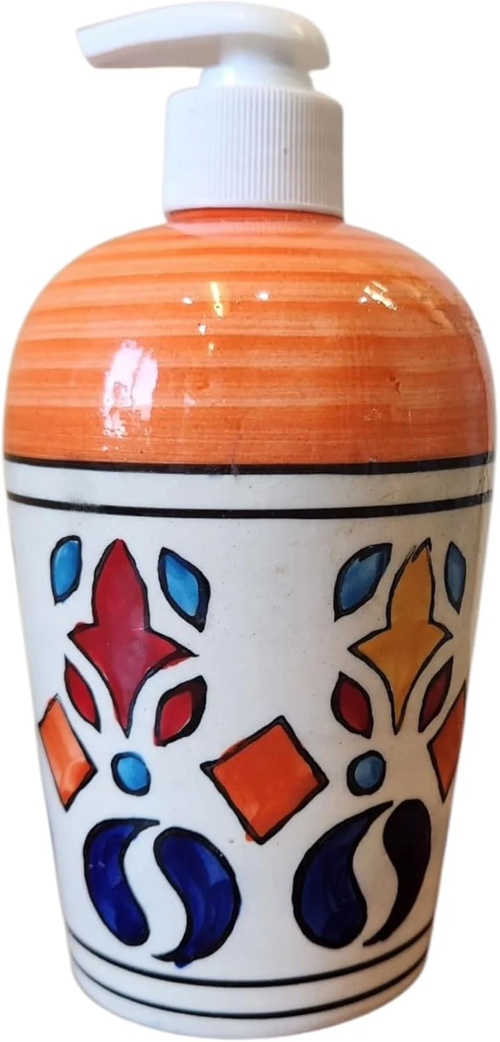 جای مایع دستشویی فوم JGARTS با ظرفیت 300 میلی لیتر، پمپ مایع دستشویی و لوسیون مناسب حمام، جای مایع ظرفشویی سرامیکی مناسب آشپزخانه، قابل پر کردن با مایع برای استفاده در حمام/آشپزخانه، رنگ کرم و نارنجی