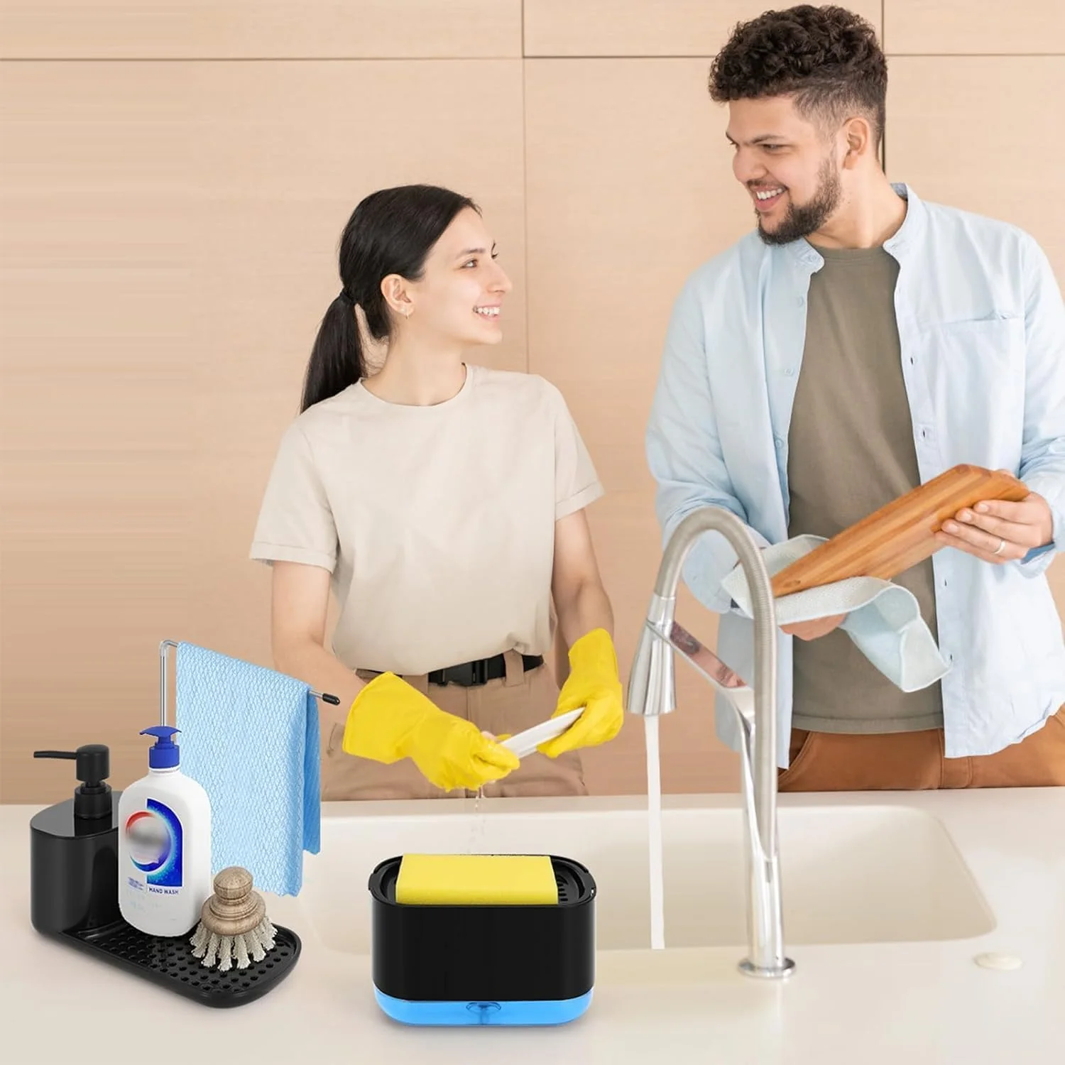 ست جا مایع ظرفشویی و دستشویی Joyzzz، ست جا مایع ظرفشویی آشپزخانه با سینی، سازمان دهنده 5 در 1 برای روی سینک ظرفشویی، جا اسکاچ و جا دستمال، ابزارهای مفید برای آشپزخانه ست جا مایع ظرفشویی و دستشویی Joyzzz، ست جا مایع ظرفشویی آشپزخانه با سینی، سازمان دهنده 5 در 1 برای روی سینک ظرفشویی، جا اسکاچ و جا دستمال، ابزارهای مفید برای آشپزخانه