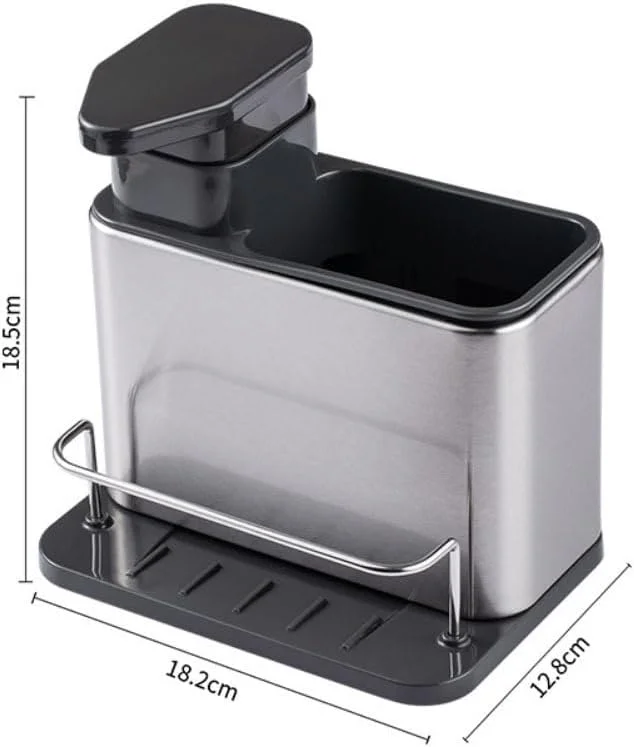 جامایع ظرفشویی Joyzzz، جا مایع پمپی استیل 3 در 1 و نگهدارنده اسکاچ، استند سینک ظرفشویی با جا مایع ظرفشویی، سازمان دهنده سبک و مقاوم برای سینک و حمام