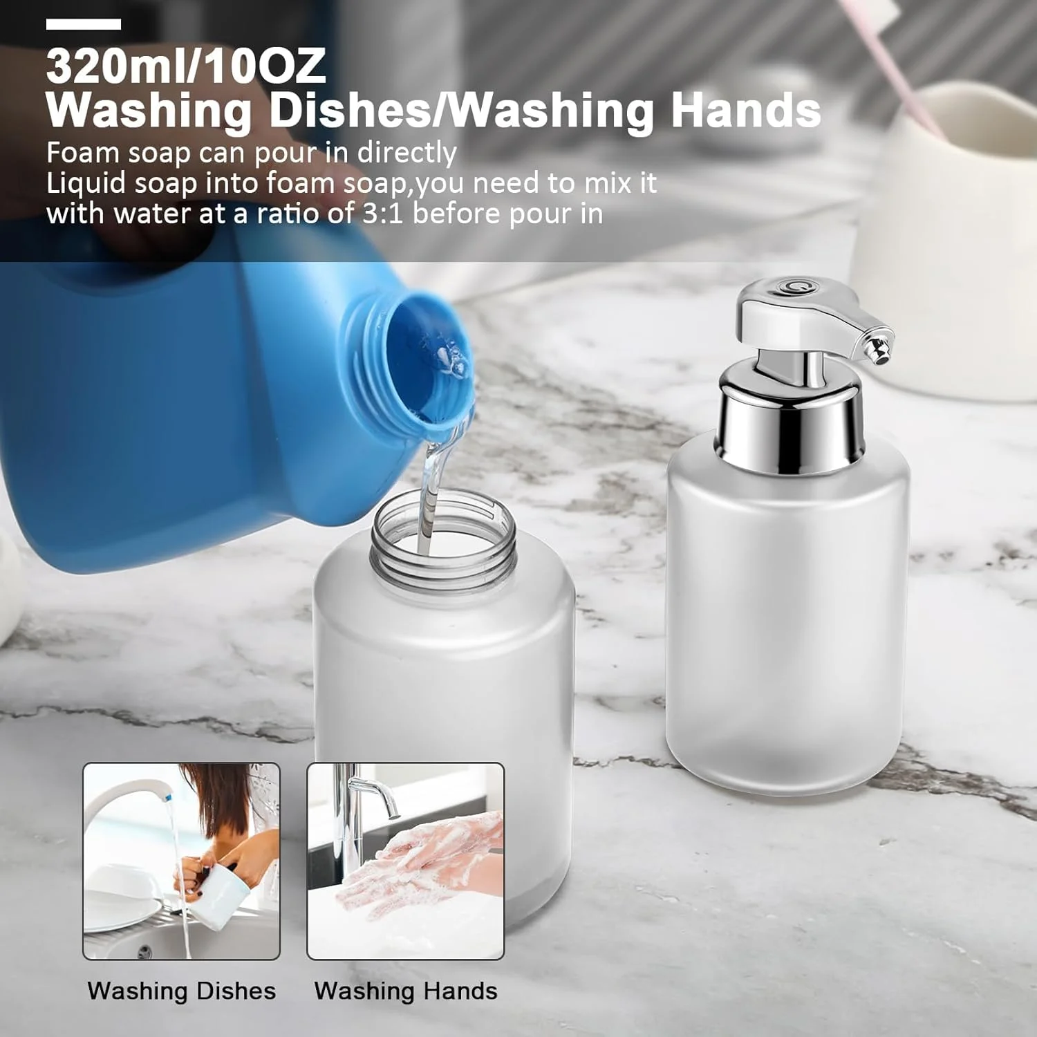 JINDUN دستگاه صابون فوم ساز اتوماتیک - بدون لمس، قابل شارژ، دستگاه صابون ظرفشویی برقی هوشمند برای حمام، آشپزخانه (سفید، فوم) JINDUN دستگاه صابون فوم ساز اتوماتیک - بدون لمس، قابل شارژ، دستگاه صابون ظرفشویی برقی هوشمند برای حمام، آشپزخانه (سفید، فوم)