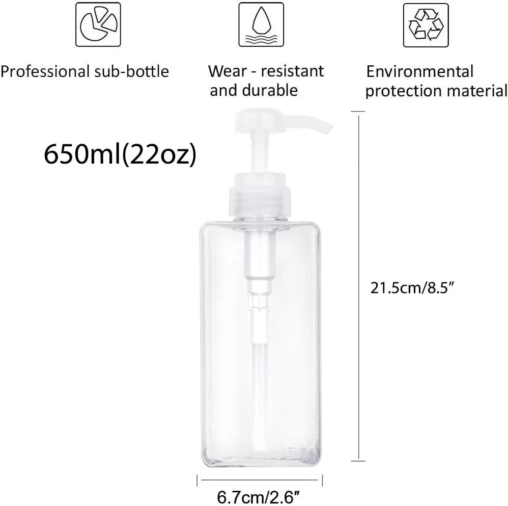 بطری پمپ دار پلاستیکی خالی JiatuA، 650 میلی لیتر، ظرف مایع قابل شارژ مجدد برای صابون، شامپو و مایع شستشوی بدن آشپزخانه یا حمام، بسته 2 عددی شفاف بطری پمپ دار پلاستیکی خالی JiatuA، 650 میلی لیتر، ظرف مایع قابل شارژ مجدد برای صابون، شامپو و مایع شستشوی بدن آشپزخانه یا حمام، بسته 2 عددی شفاف