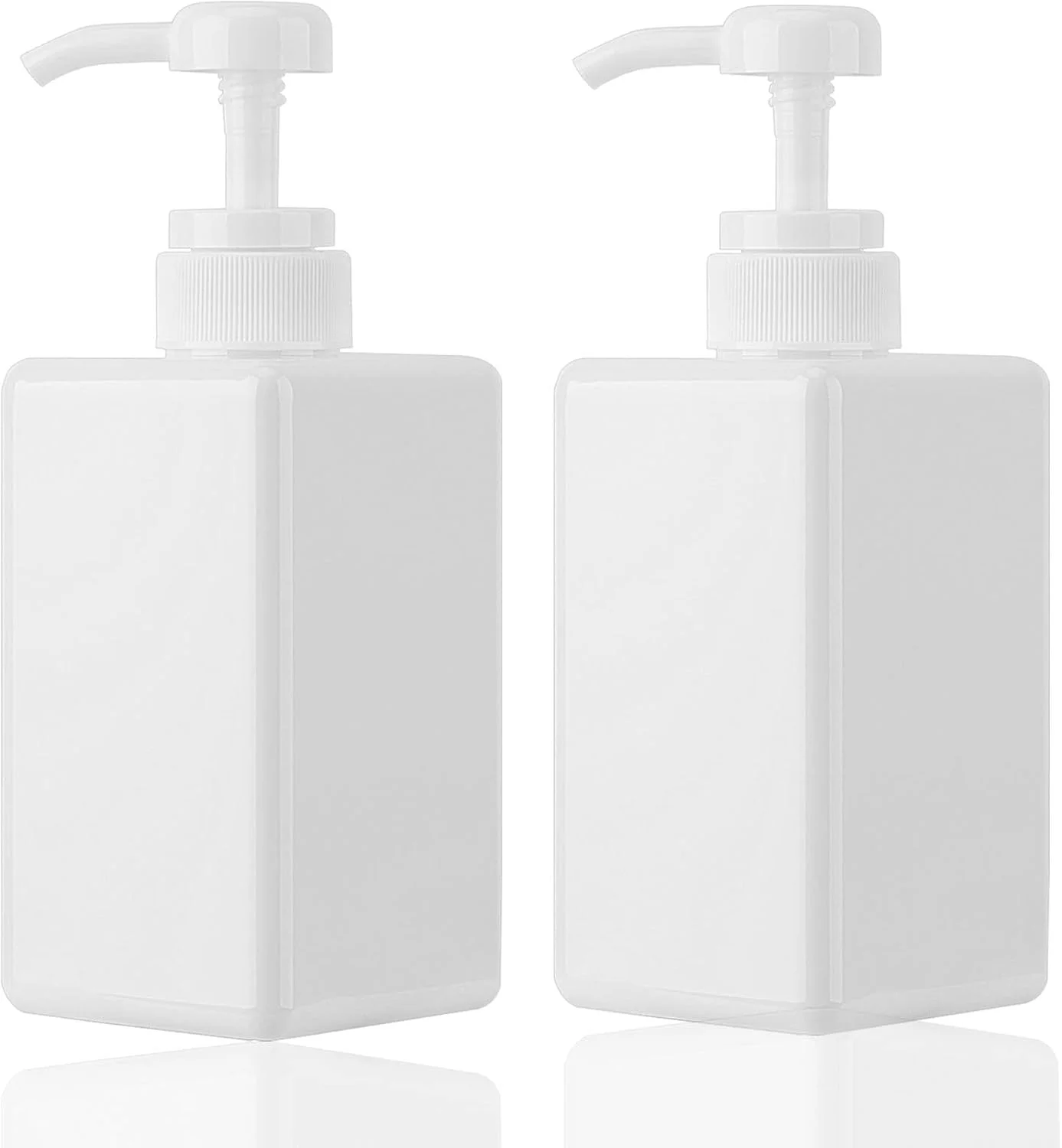ظرف پمپ دار ۴۵۰ میلی لیتری Jansburg، بسته ۲ عددی، پخش کننده لوسیون پلاستیکی مربع قابل شارژ، بطری پمپ لوسیون خالی برای روغن های ضروری، صابون، لوسیون، شامپو، مناسب حمام/آشپزخانه/مسافرت، سفید