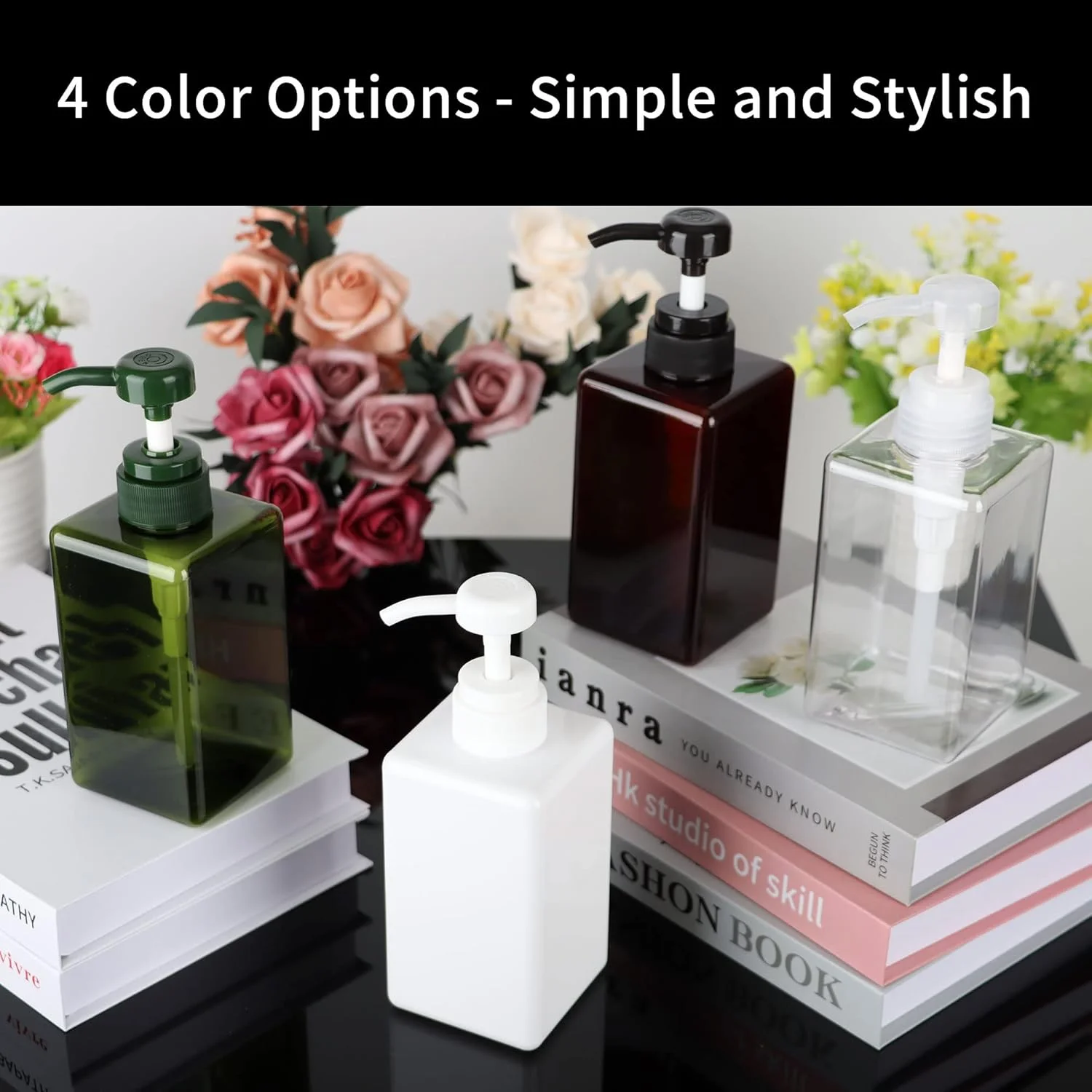 ظرف پمپ دار ۴۵۰ میلی لیتری Jansburg، بسته ۲ عددی، پخش کننده لوسیون پلاستیکی مربع قابل شارژ، بطری پمپ لوسیون خالی برای روغن های ضروری، صابون، لوسیون، شامپو، مناسب حمام/آشپزخانه/مسافرت، سفید