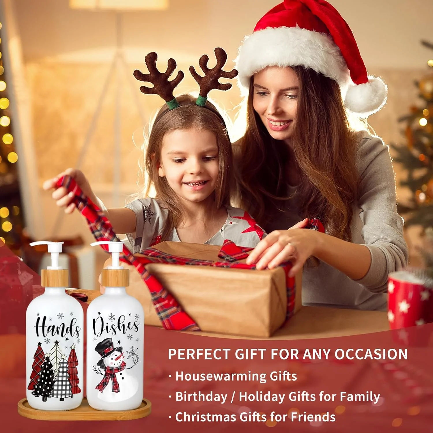 جامایع صابون کریسمس JarThenaAMCS، 473 میلی لیتر، طرح سیاه و سفید بوفالو، آدم برفی، درخت کریسمس، دکور آشپزخانه روستایی برای حمام و پیشخوان آشپزخانه، بسته 2 عددی