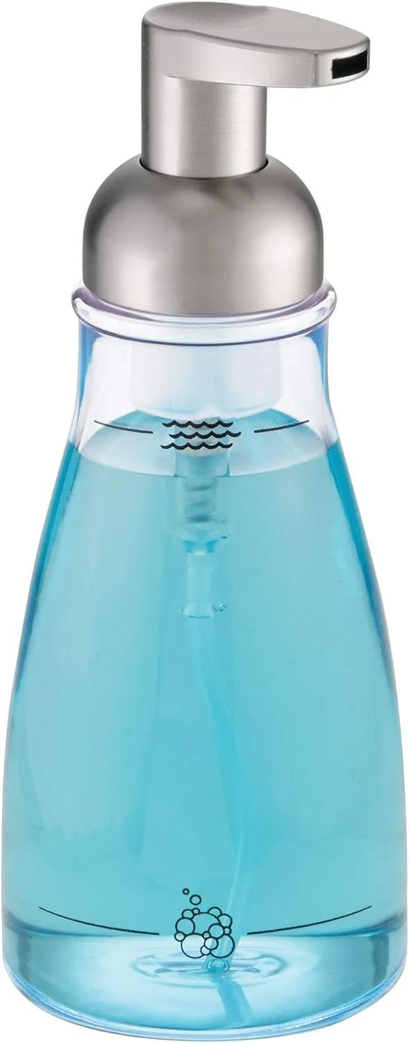ظرف مایع فوم ساز iDesign برای آشپزخانه، حمام، سینک، روشویی، 7.5" x 3" x 3"، شفاف و نیکل برس خورده