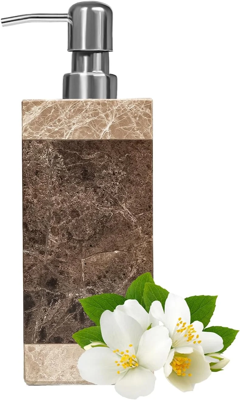جا مایع ظرفشویی مرمر HKDZ، شامپو و نرم کننده لوکس برای حمام و آشپزخانه، بطری مرمر طبیعی مربعی 250 میلی لیتری، رنگ قهوه ای