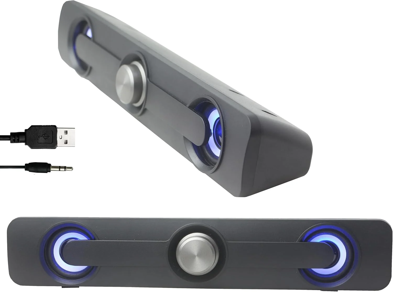 نوار صوتی استریو چند رسانه ای کوچک رومیزی GamesterGear Syba با سیم، تغذیه از طریق USB، جک صوتی 3.5 میلی متری و LED آبی 2.5 وات مدل SY-SPK20234 نوار صوتی استریو چند رسانه ای کوچک رومیزی GamesterGear Syba با سیم، تغذیه از طریق USB، جک صوتی 3.5 میلی متری و LED آبی 2.5 وات مدل SY-SPK20234