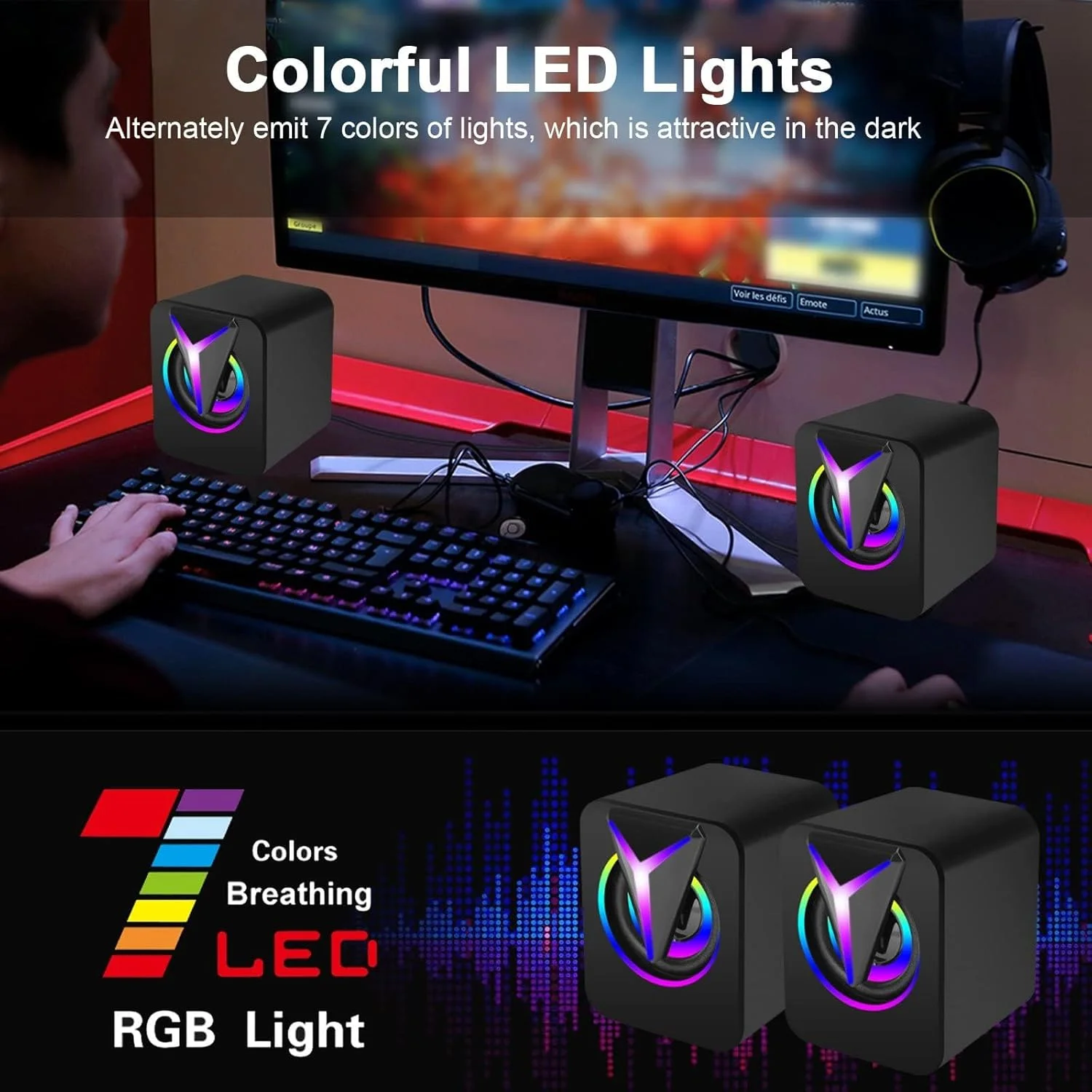 اسپیکر کامپیوتر TERRIFI برای دسکتاپ، مینی استریو 2.0 RGB گیمینگ، اسپیکر چند رسانه ای کامپیوتر با تغذیه USB با کنترل صدا، چراغ های LED، ورودی کمکی 3.5 میلی متری برای لپ تاپ، پروژکتور، تبلت، تلفن همراه اسپیکر کامپیوتر TERRIFI برای دسکتاپ، مینی استریو 2.0 RGB گیمینگ، اسپیکر چند رسانه ای کامپیوتر با تغذیه USB با کنترل صدا، چراغ های LED، ورودی کمکی 3.5 میلی متری برای لپ تاپ، پروژکتور، تبلت، تلفن همراه