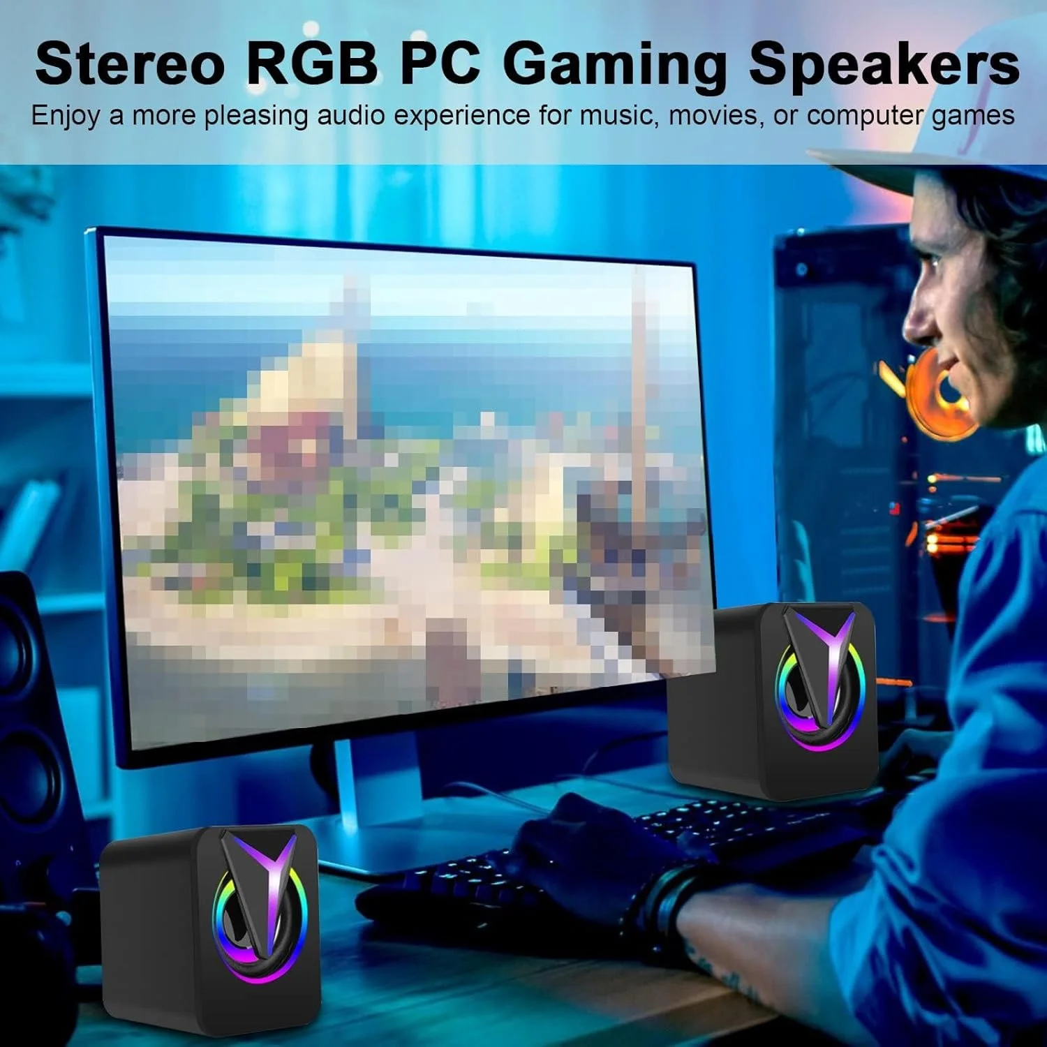 اسپیکر کامپیوتر TERRIFI برای دسکتاپ، مینی استریو 2.0 RGB گیمینگ، اسپیکر چند رسانه ای کامپیوتر با تغذیه USB با کنترل صدا، چراغ های LED، ورودی کمکی 3.5 میلی متری برای لپ تاپ، پروژکتور، تبلت، تلفن همراه اسپیکر کامپیوتر TERRIFI برای دسکتاپ، مینی استریو 2.0 RGB گیمینگ، اسپیکر چند رسانه ای کامپیوتر با تغذیه USB با کنترل صدا، چراغ های LED، ورودی کمکی 3.5 میلی متری برای لپ تاپ، پروژکتور، تبلت، تلفن همراه