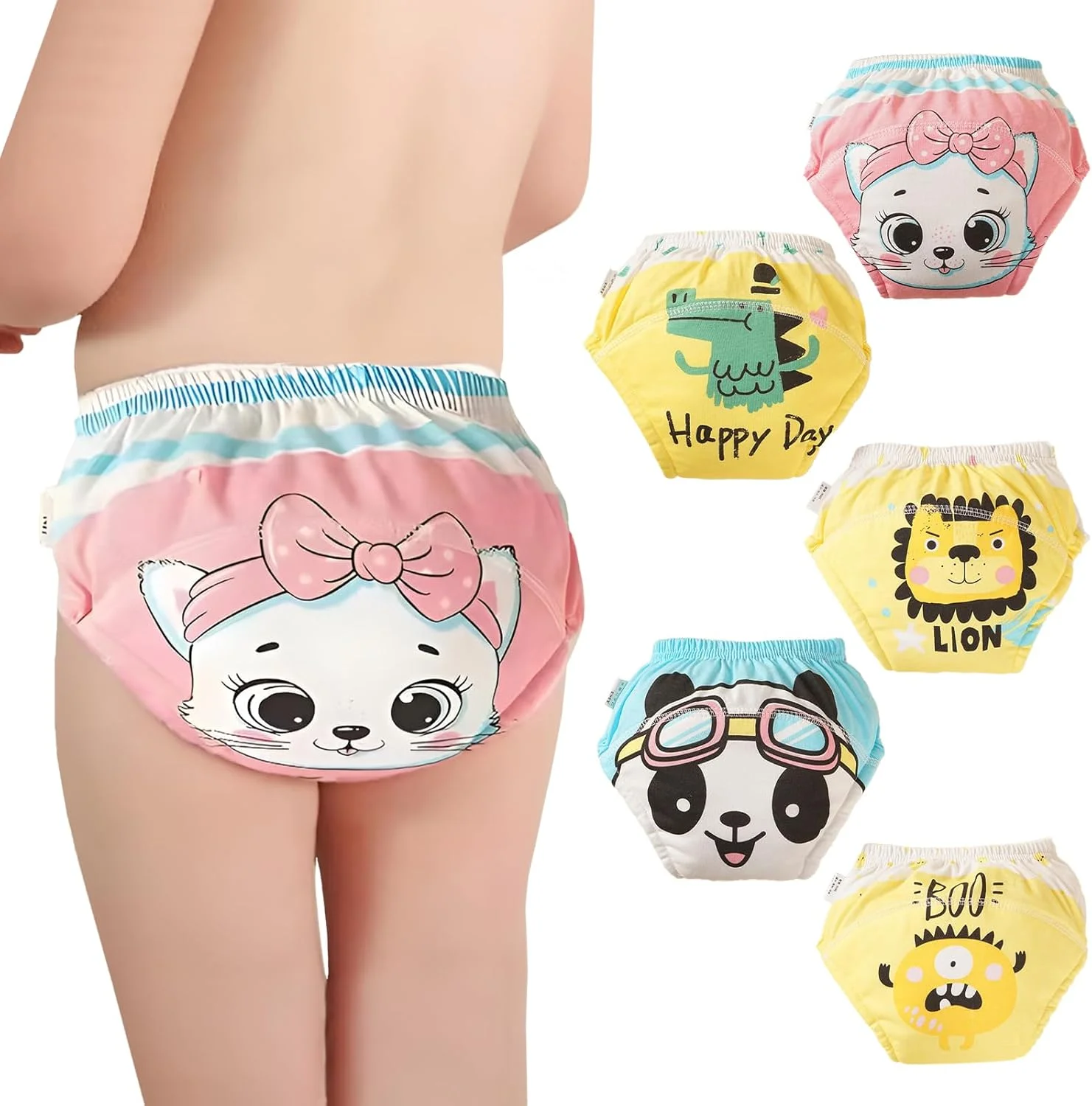 5 Piece Potty Training Underwear, 6 Layers Breathable Cotton Absorbent Trainer Pants for Toddler Baby Boys Girls Waterproof