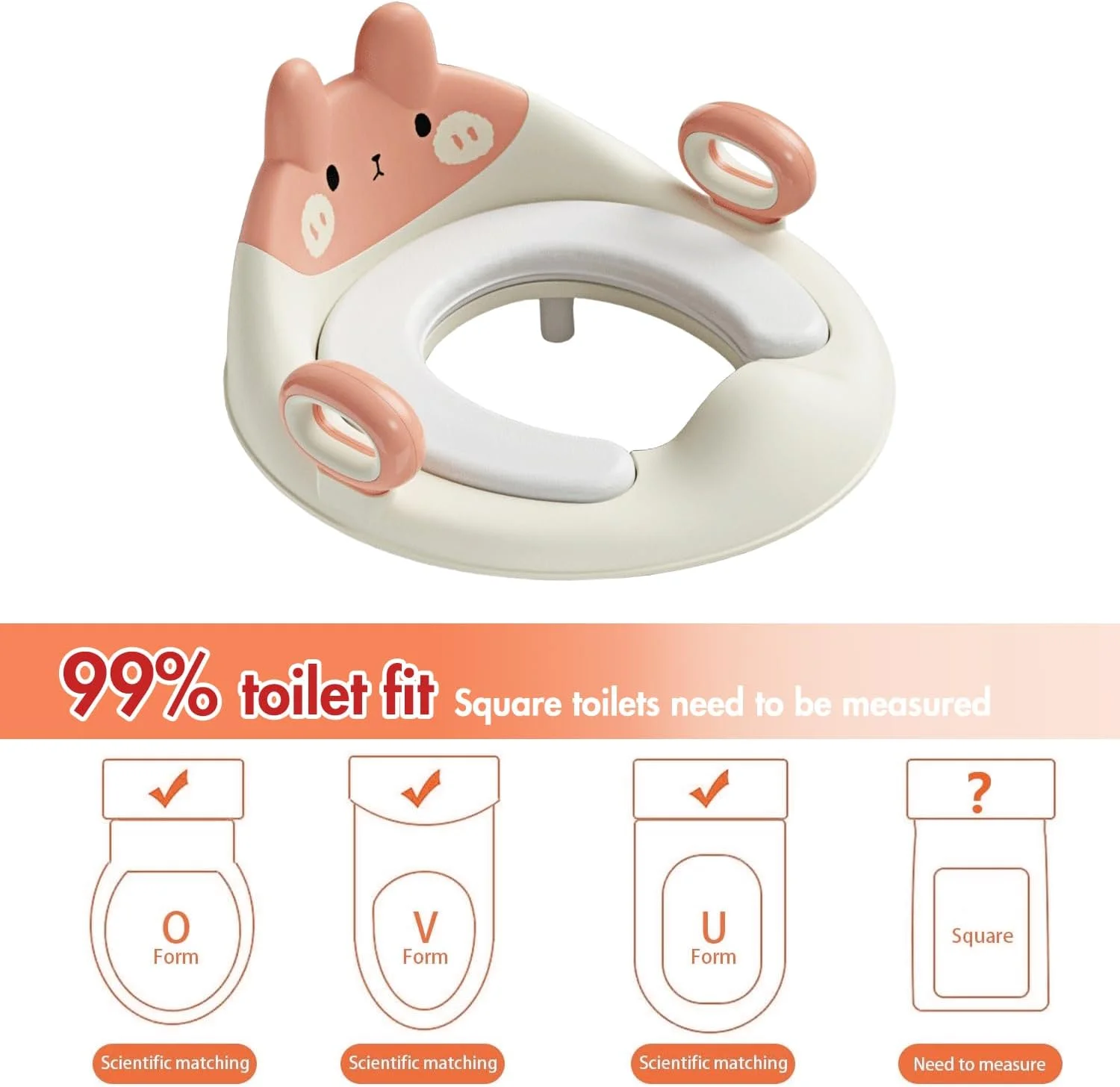 صندلی آموزشی توالت کودک، صندلی آموزش توالت کودکان با کوسن نرم جداشدنی، دسته محکم و پشتی، محافظ ضد لغزش و پاشش ادرار، مناسب برای توالت های گرد و بیضی