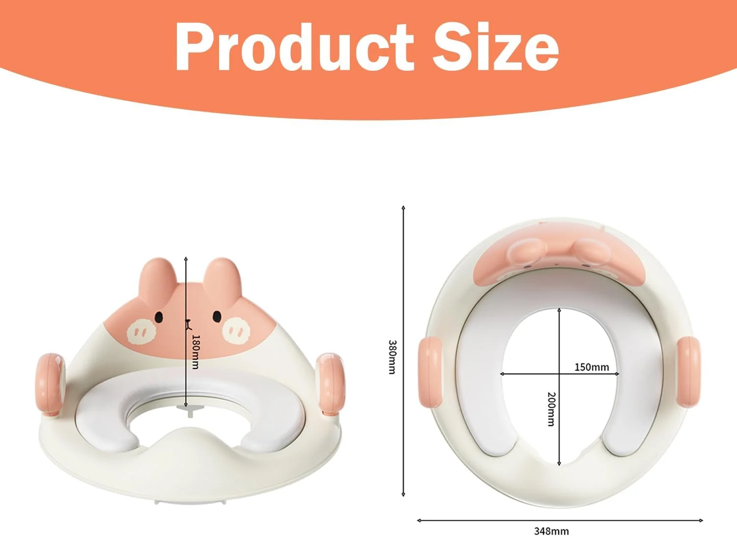 صندلی آموزشی توالت کودک، صندلی آموزش توالت کودکان با کوسن نرم جداشدنی، دسته محکم و پشتی، محافظ ضد لغزش و پاشش ادرار، مناسب برای توالت های گرد و بیضی