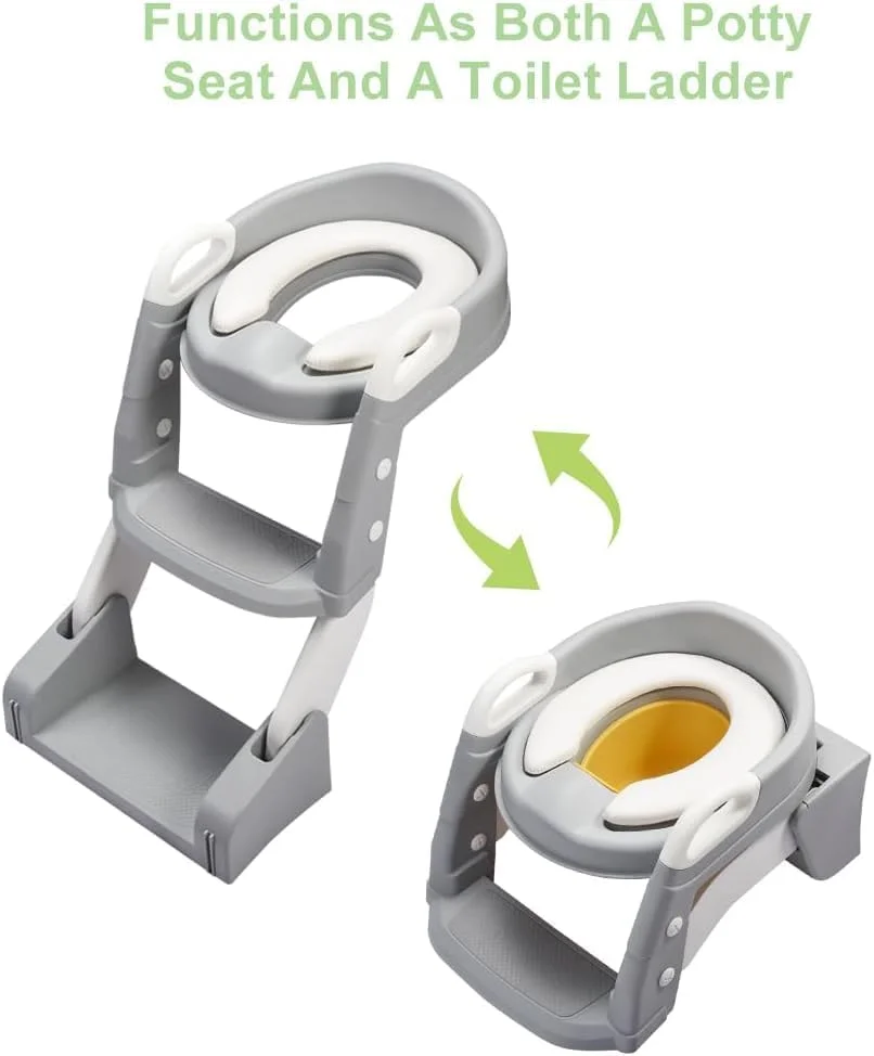 U-HOOME Toddler Potty Training Seat,2 in 1 Foldable Toddler Toilet Seat with Non-Slip Ladder,Plash Guard Potty Seat(INCL 1*URINAL, WORKS AS POTTY SEAT OR TOILET LADDER) for Kids Boys Girls (Grey)