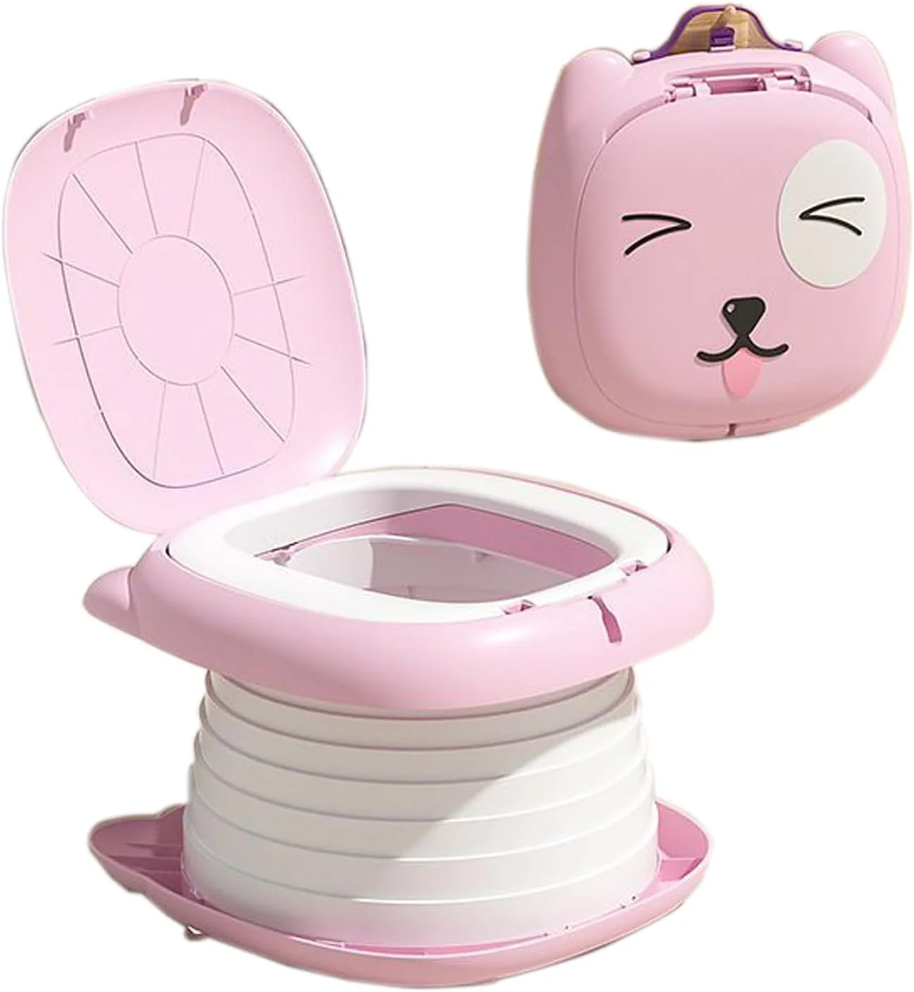 صندلی توالت فرنگی تاشو قابل حمل U-HOOME برای کودکان و نوزادان، صندلی آموزشی توالت فرنگی تاشو مسافرتی، صندلی توالت کودک برای فضای باز، صندلی توالت اضطراری برای ماشین، کمپینگ، فضای باز، داخل خانه (صورتی)