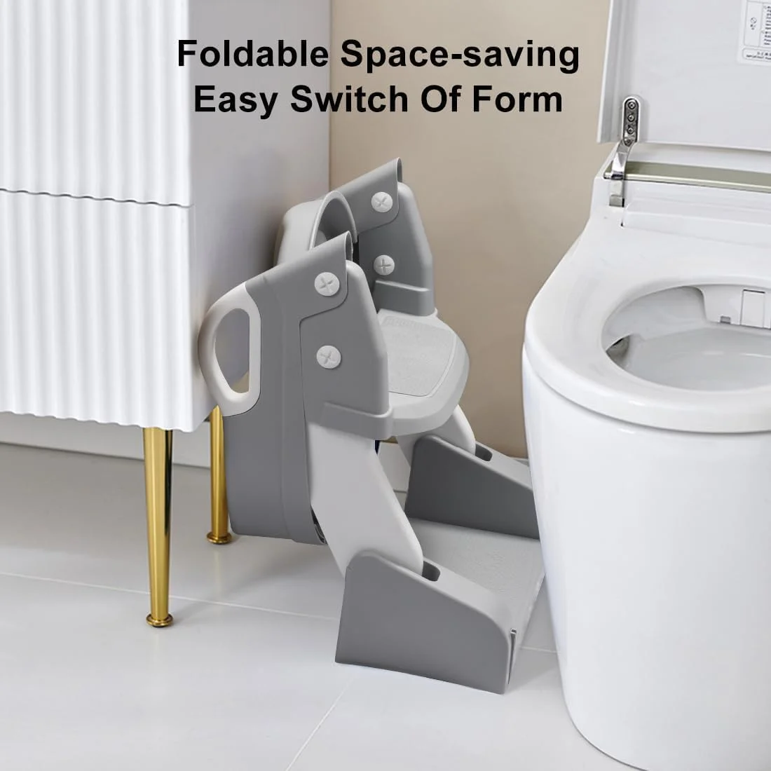U-HOOME Toddler Potty Training Seat,2 in 1 Foldable Toddler Toilet Seat with Non-Slip Ladder,Plash Guard Potty Seat(INCL 1*URINAL, WORKS AS POTTY SEAT OR TOILET LADDER) for Kids Boys Girls (Grey)