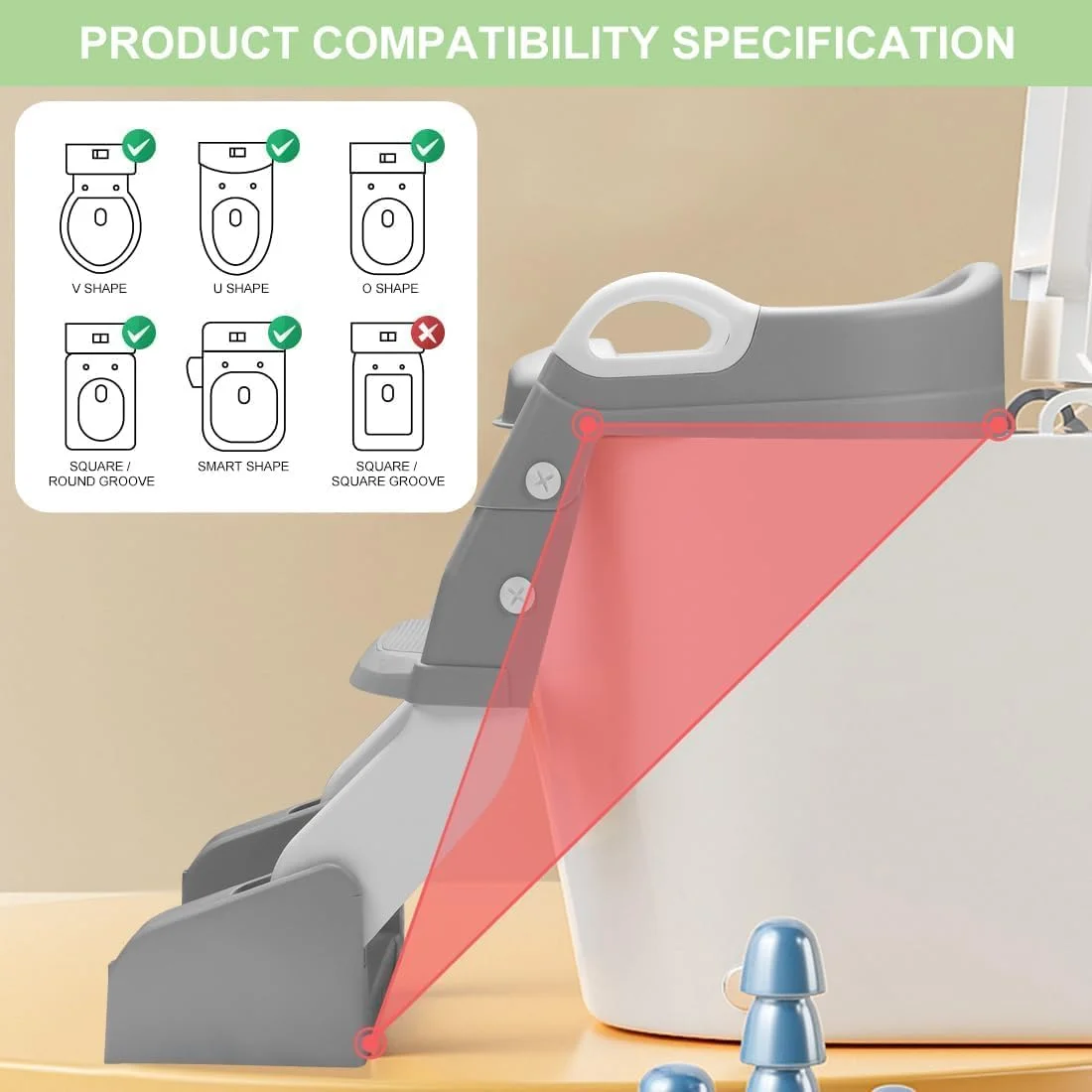 U-HOOME Toddler Potty Training Seat,2 in 1 Foldable Toddler Toilet Seat with Non-Slip Ladder,Plash Guard Potty Seat(INCL 1*URINAL, WORKS AS POTTY SEAT OR TOILET LADDER) for Kids Boys Girls (Grey)
