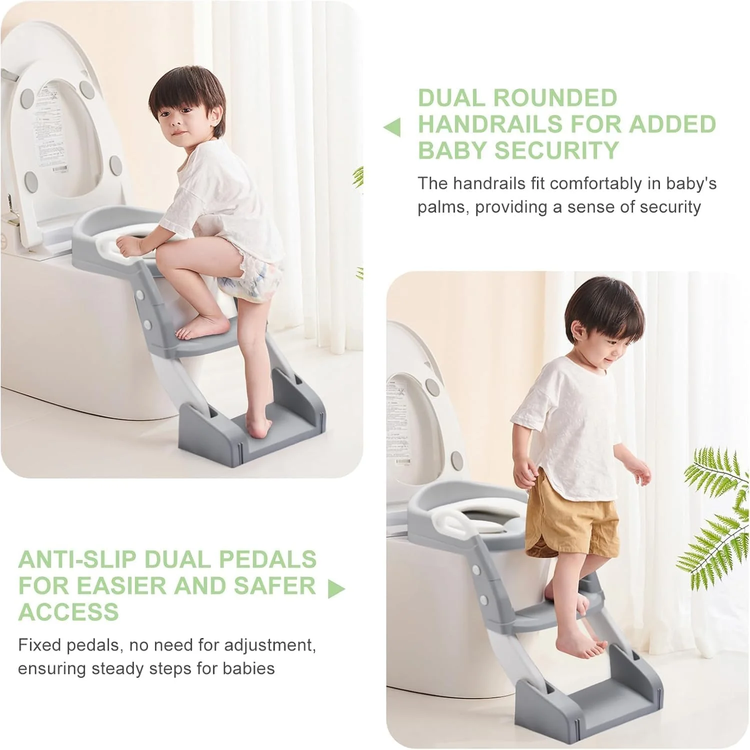 U-HOOME Toddler Potty Training Seat,2 in 1 Foldable Toddler Toilet Seat with Non-Slip Ladder,Plash Guard Potty Seat(INCL 1*URINAL, WORKS AS POTTY SEAT OR TOILET LADDER) for Kids Boys Girls (Grey)