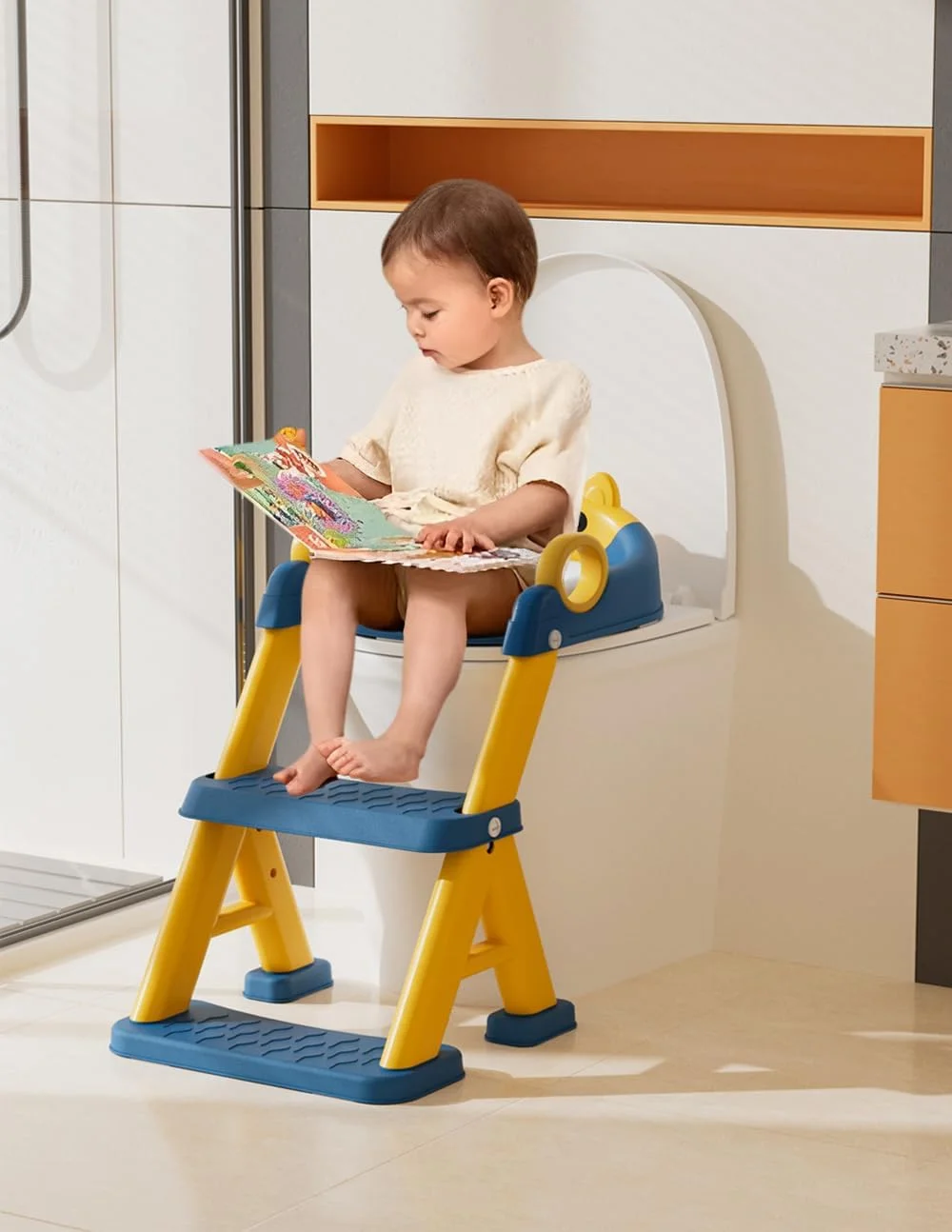 صندلی آموزش توالت، صندلی توالت کودک نوپا با پله، توالت آموزشی 2 در 1 کودک نوپا با محافظ پاشش، زیرپایی ضد لغزش نرم، صندلی های توالت قابل تنظیم برای کودکان نوپا پسران دختران