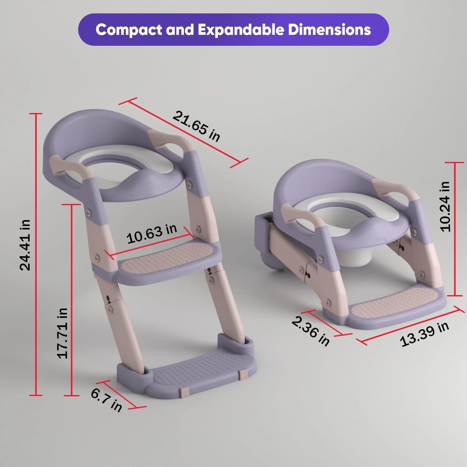 صندلی توالت فرنگی کودک، صندلی آموزشی توالت فرنگی 3 در 1، صندلی توالت فرنگی آموزشی کودکان پسران دختران، نردبان پله ای صندلی آموزشی توالت فرنگی کودکان، صندلی توالت فرنگی با پدهای ضد لغزش (بنفش)