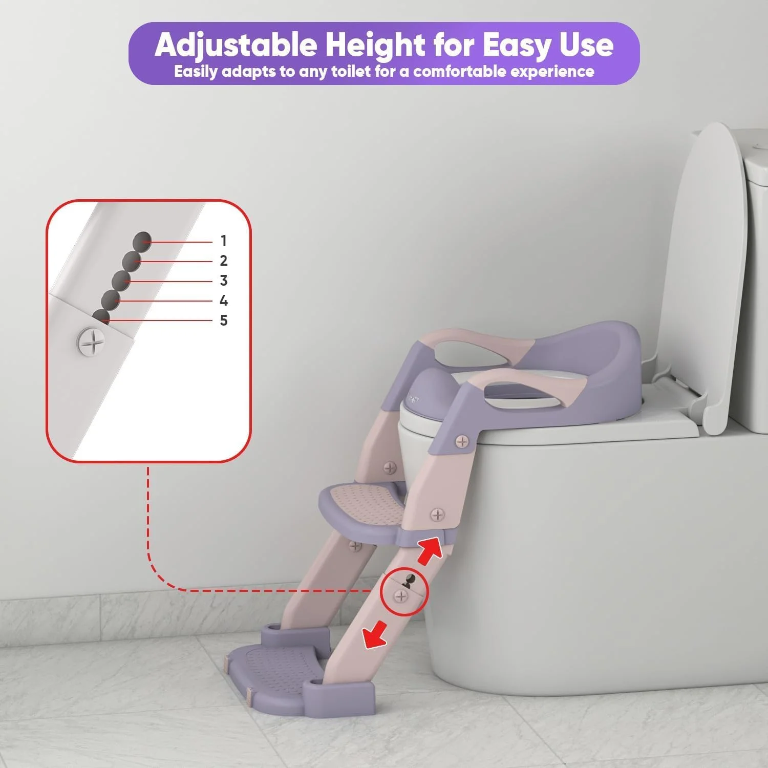 صندلی توالت فرنگی کودک، صندلی آموزشی توالت فرنگی 3 در 1، صندلی توالت فرنگی آموزشی کودکان پسران دختران، نردبان پله ای صندلی آموزشی توالت فرنگی کودکان، صندلی توالت فرنگی با پدهای ضد لغزش (بنفش)