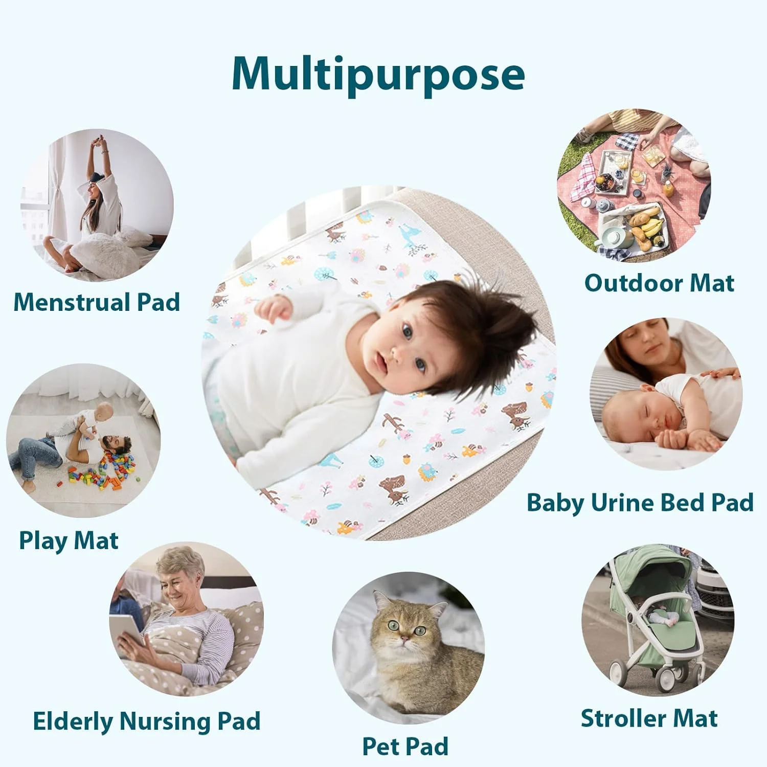 پد تخت ضد آب سه لایه SpireHues (50x70 سانتی متر) | 100% پنبه و بامبو | محافظ تشک دو طرفه برای آموزش توالت نوزاد و بی اختیاری بزرگسالان | قابل شستشو در ماشین لباسشویی پد تخت ضد آب سه لایه SpireHues (50x70 سانتی متر) | 100% پنبه و بامبو | محافظ تشک دو طرفه برای آموزش توالت نوزاد و بی اختیاری بزرگسالان | قابل شستشو در ماشین لباسشویی