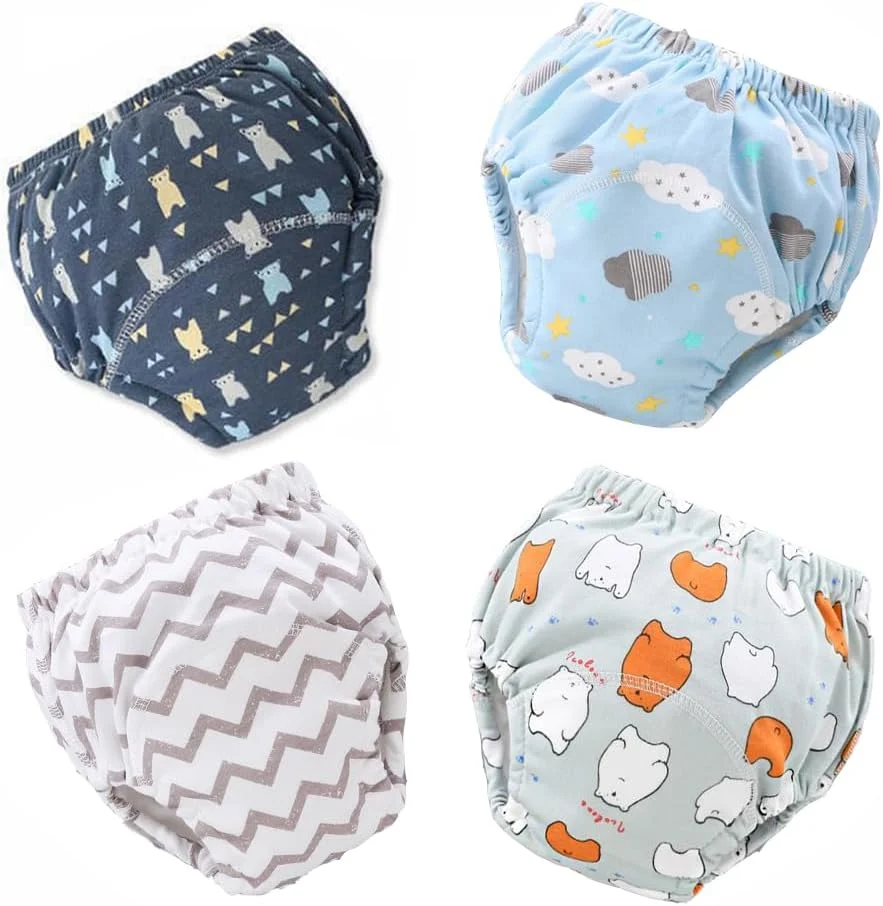 شلوار آموزشی کودک TAME، جاذب قوی، مناسب آموزش توالت رفتن، یونی‌سکس - شلوار آموزشی نوزاد، 4 عدد شلوار آموزشی پنبه‌ای قابل استفاده مجدد برای آموزش توالت رفتن کودکان دختر و پسر 2 تا 4 ساله (مدل C)