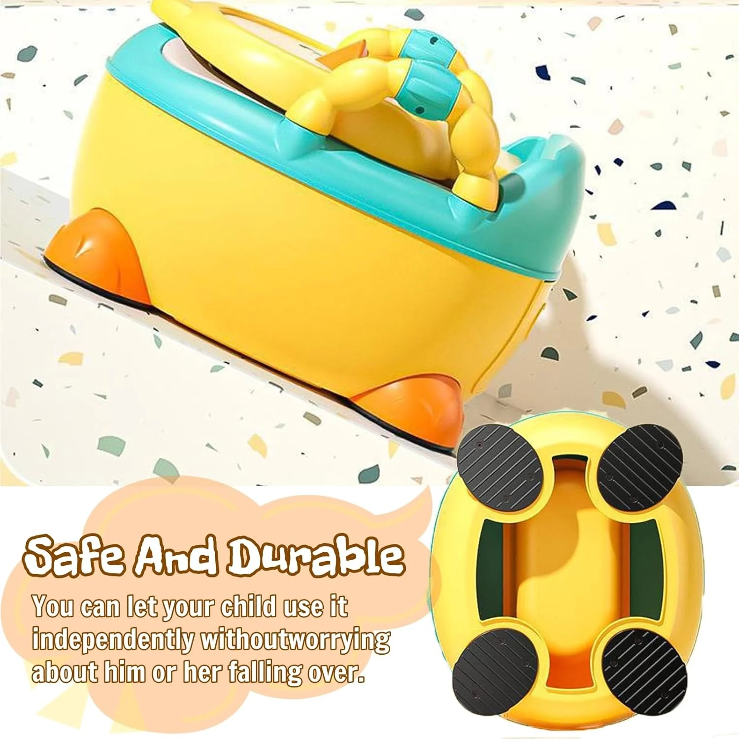 توالت آموزشی کودک TAME، صندلی توالت قابل حمل، صندلی آموزشی کودک پسرانه دخترانه، صندلی توالت کودک اردک بامزه، توالت آموزشی راحت پسرانه دخترانه (زرد)