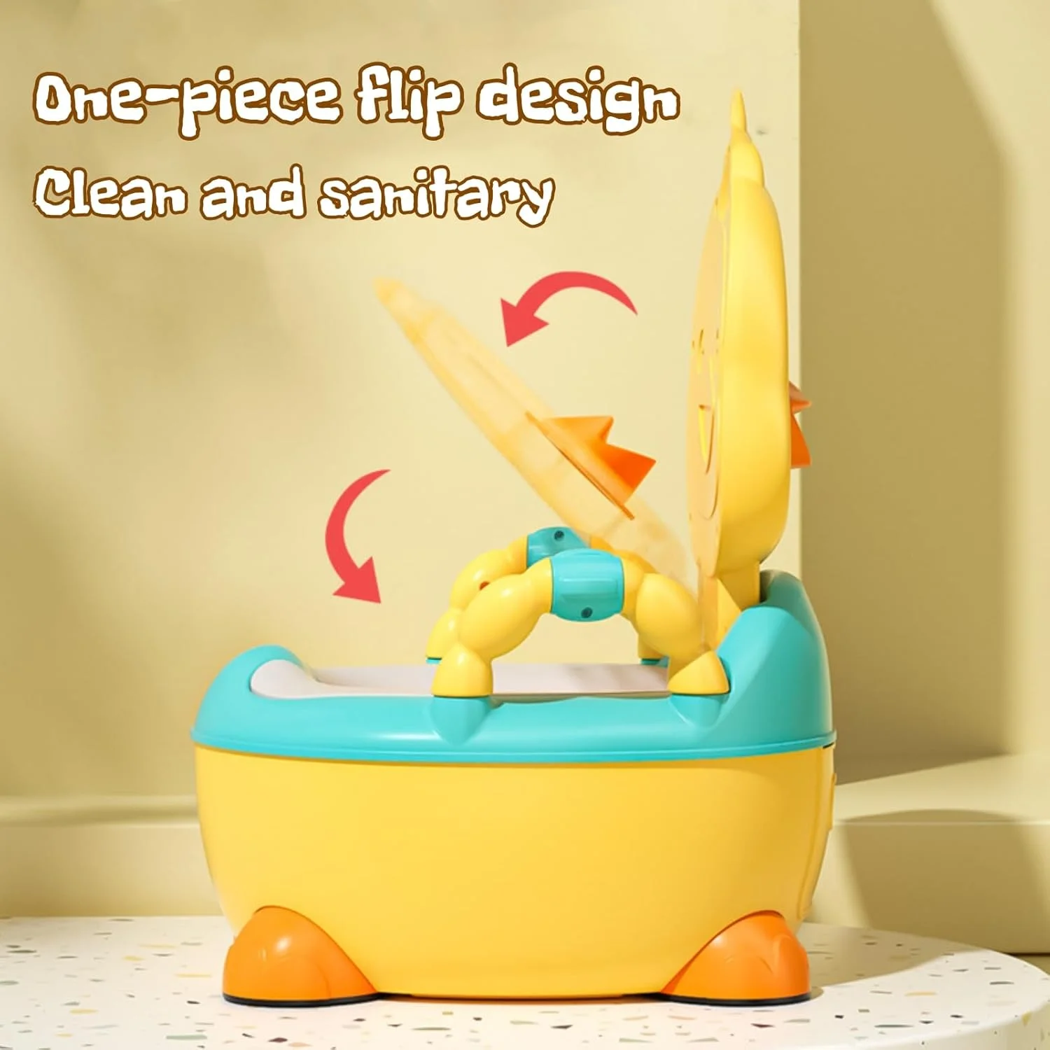 توالت آموزشی کودک TAME، صندلی توالت قابل حمل، صندلی آموزشی کودک پسرانه دخترانه، صندلی توالت کودک اردک بامزه، توالت آموزشی راحت پسرانه دخترانه (زرد)