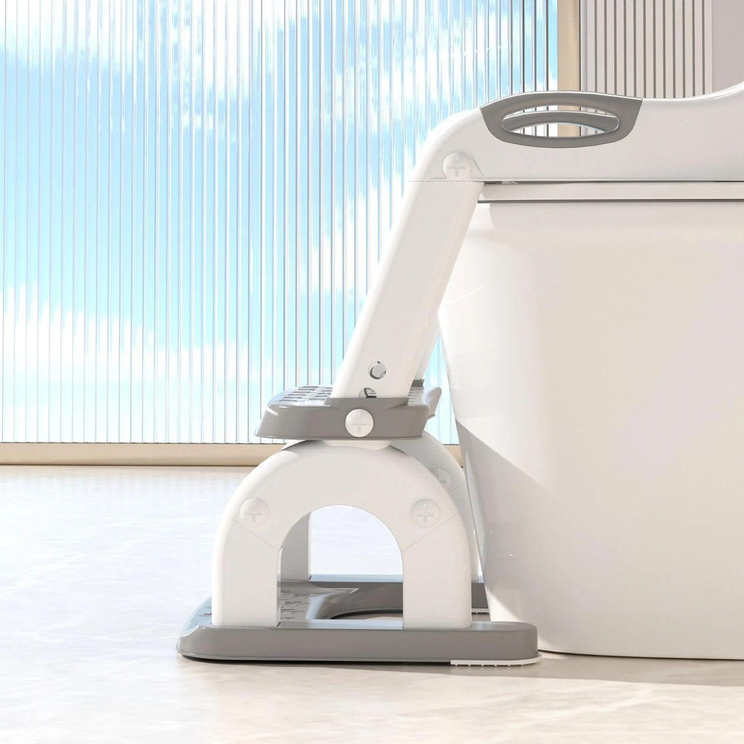 صندلی آموزشی توالت کودک See You با پله – قابل تنظیم، ضد لغزش، تاشو – مناسب برای اکثر توالت ها (سفید و خاکستری)