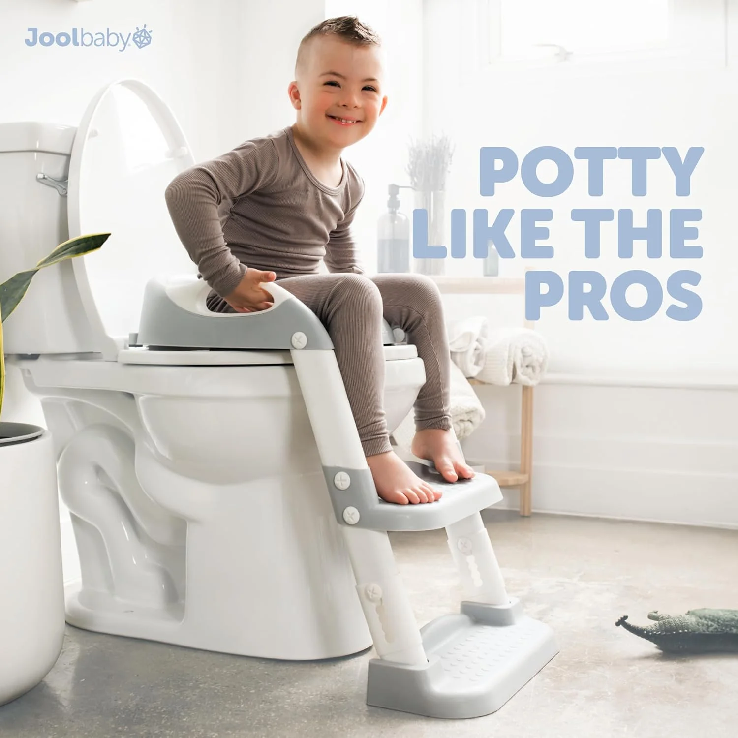 نردبان آموزش توالت فرنگی - صندلی نرم و بالشتکی، ارتفاع قابل تنظیم، تاشو، ضد لغزش با محافظ پاشش - آماده، قدم، برو! - جول بیبی