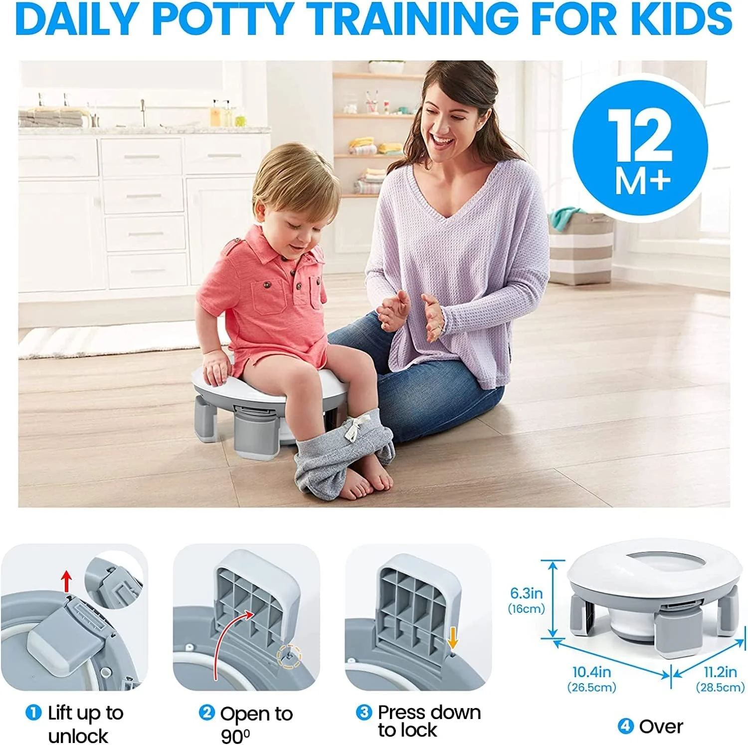 توالت آموزشی قابل حمل Nnewvante برای پسران و دختران به همراه کیف نگهداری - صندلی توالت مسافرتی تاشو، صندلی توالت داخلی و خارجی برای کودکان نوپا، تمیز کردن آسان (خاکستری)