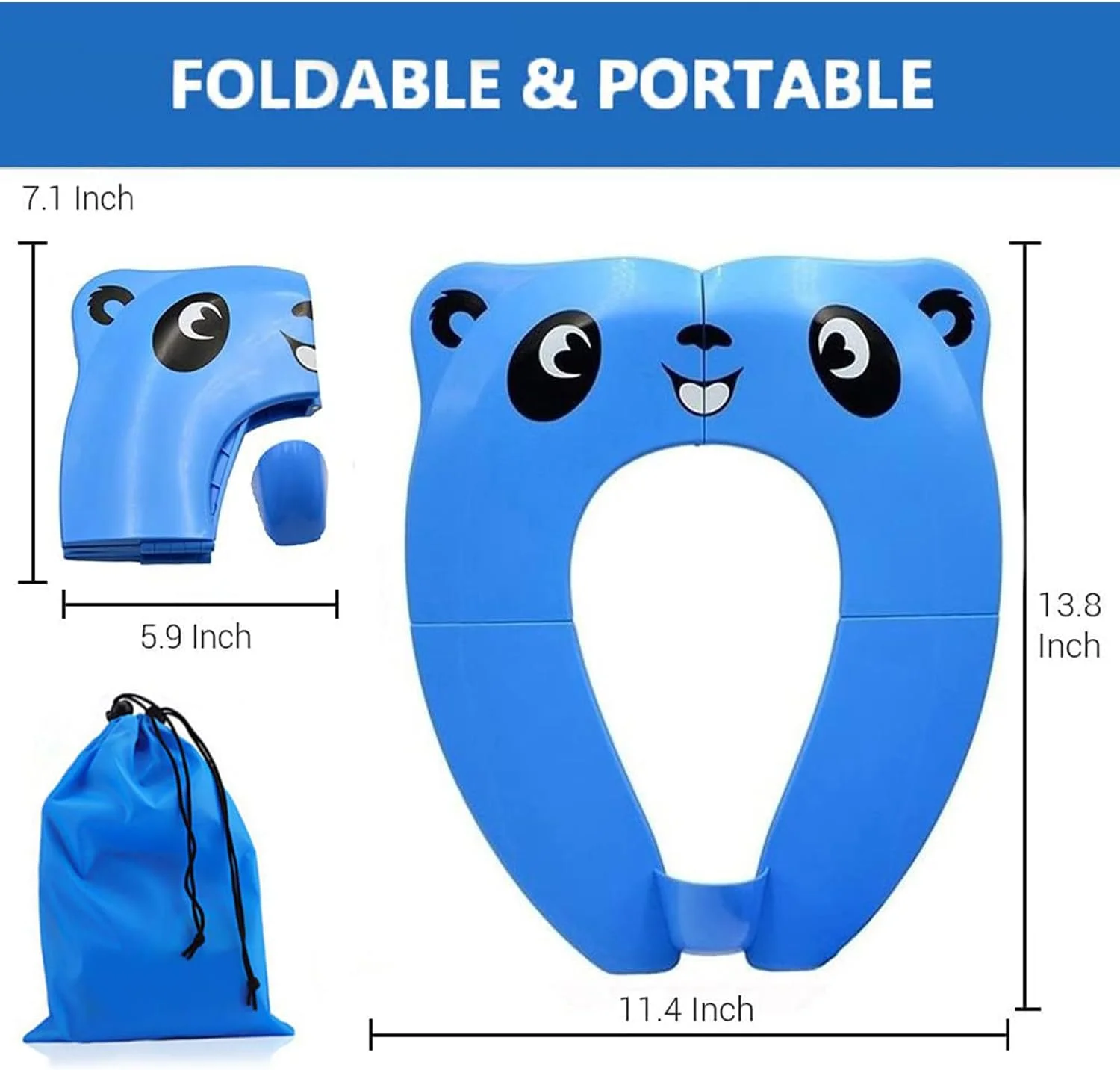 صندلی توالت تاشو کودک LCHYI، صندلی آموزشی توالت قابل حمل برای کودکان نوپا، صندلی توالت مسافرتی پسرانه/دخترانه با تشک سیلیکونی ضد لغزش و 1 کیف حمل ضد آب (سفید)