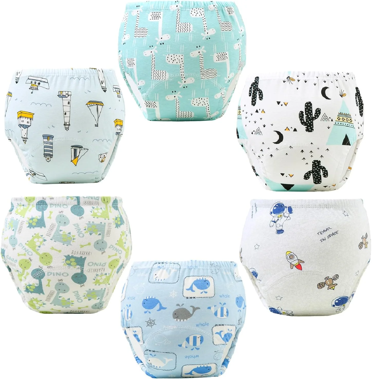 ست 6 عددی لباس زیر آموزشی تنفسی مونمن، شلوار آموزشی کودک، لباس زیر آموزشی کودک نوپا برای پسران و دختران 0-3 سال، شلوار آموزشی نخی جاذب قوی (M(9-13kg)، مدل B)