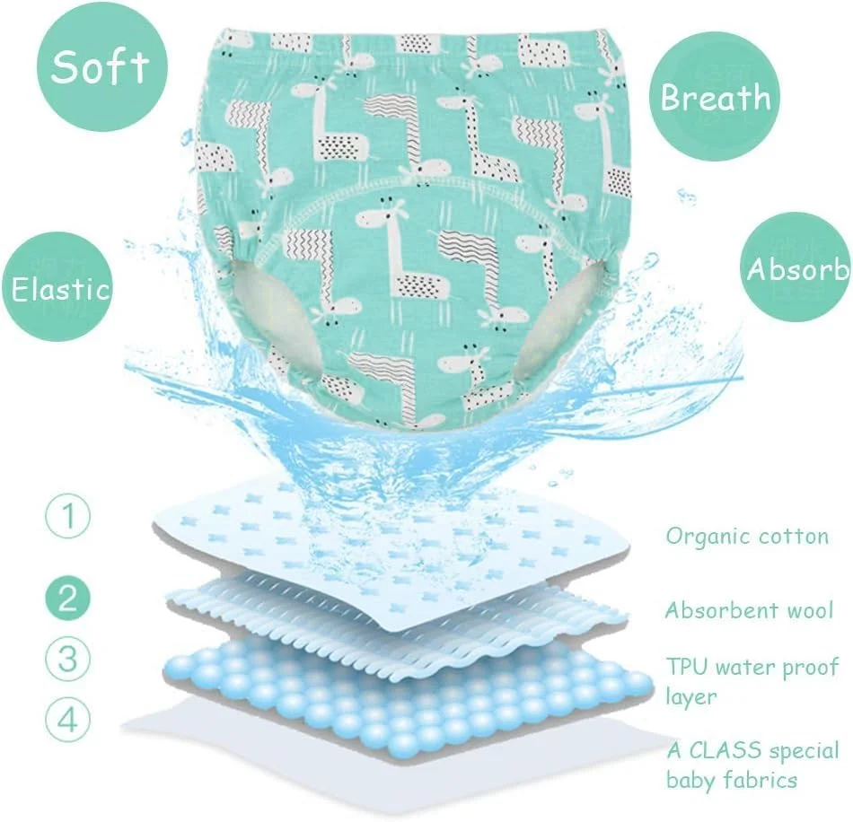 ست 6 عددی لباس زیر آموزشی تنفسی مونمن، شلوار آموزشی کودک، لباس زیر آموزشی کودک نوپا برای پسران و دختران 0-3 سال، شلوار آموزشی نخی جاذب قوی (M(9-13kg)، مدل B)