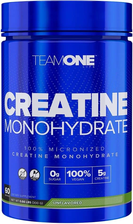تیم وان کراتین مونوهیدرات خالص - (5 گرم) 100% کراتین مونوهیدرات | افزایش عملکرد ورزشی | افزایش استقامت عضلانی، کاهش خستگی، بهبود ریکاوری - وگان، بدون شکر افزوده (بدون طعم، 60 سروینگ)