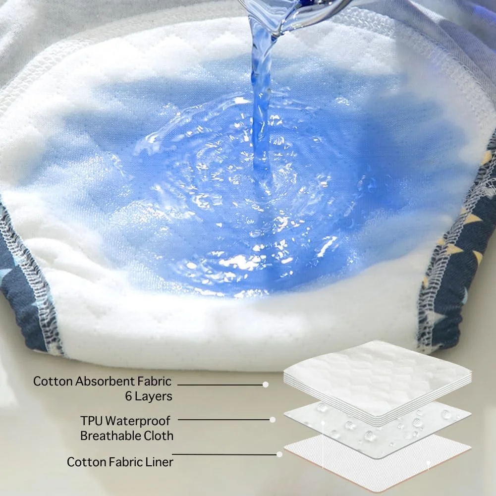 شورت آموزشی کودک HJB VISSO، بسته 7 عددی، لباس زیر تمرینی قابل تنفس، شورت آموزشی کودک نوپا برای دختران و پسران، لباس زیر تمرینی پنبه ای 6 لایه با جذب قوی (پسرانه 7 عددی، بزرگ)