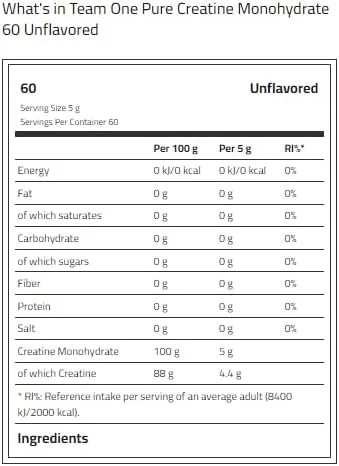 تیم وان کراتین مونوهیدرات خالص - (5 گرم) 100% کراتین مونوهیدرات | افزایش عملکرد ورزشی | افزایش استقامت عضلانی، کاهش خستگی، بهبود ریکاوری - وگان، بدون شکر افزوده (بدون طعم، 60 سروینگ)