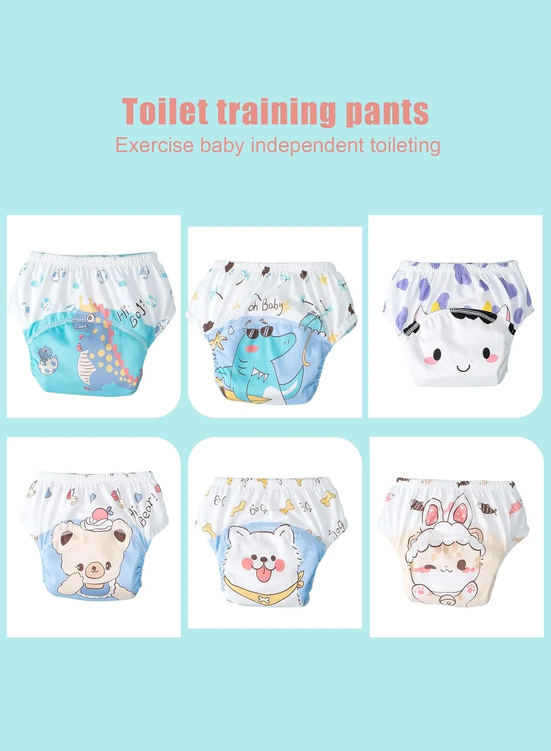 شورت آموزشی کودک هومارکت 6 عددی، لباس زیر آموزشی تنفسی، لباس زیر آموزشی کودک نوپا برای پسران و دختران 0-3 سال، شورت آموزشی پنبه ای با جذب قوی (حیوانات-2، 100)