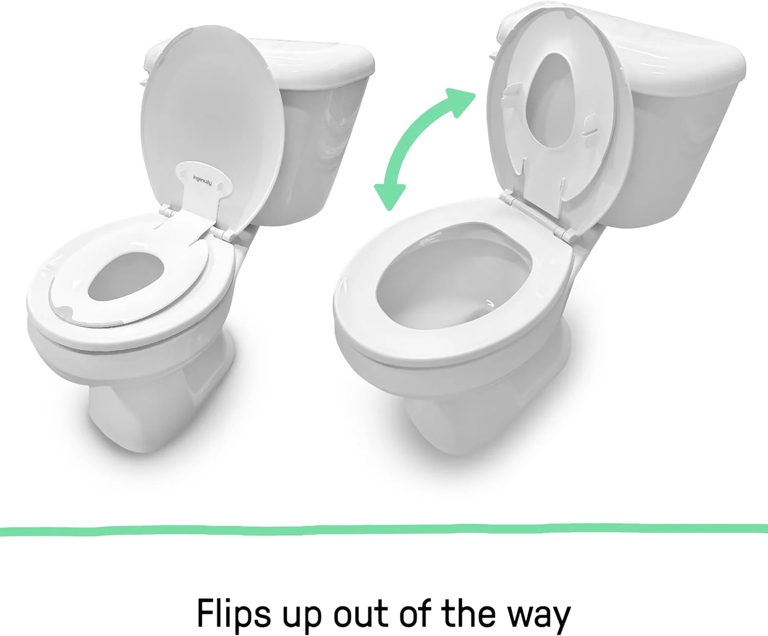 صندلی آموزشی توالت کودک اینجنیویتی مدل ITY Flip & Sit (سفید) - نصب و برداشتن آسان، مناسب برای آموزش توالت رفتن که به صندلی توالت بزرگسالان متصل می شود