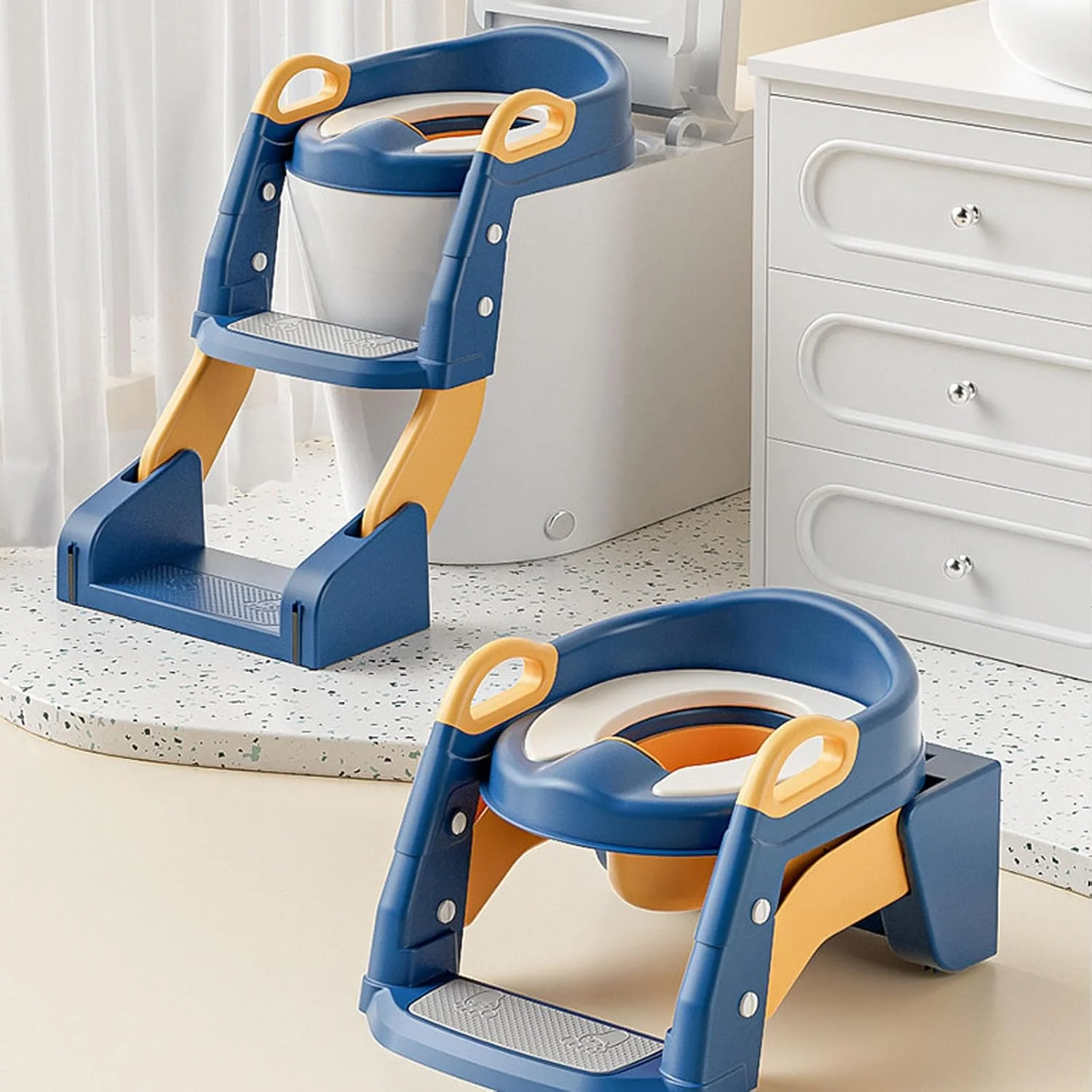 صندلی آموزشی توالت تاشو 3 در 1 با نردبان ضد لغزش و پدهای ضد لغزش - ایده آل برای کودکان نوپا و بچه ها، صندلی توالت آموزشی قابل حمل برای آموزش آسان توالت (آبی) صندلی آموزشی توالت تاشو 3 در 1 با نردبان ضد لغزش و پدهای ضد لغزش - ایده آل برای کودکان نوپا و بچه ها، صندلی توالت آموزشی قابل حمل برای آموزش آسان توالت (آبی)