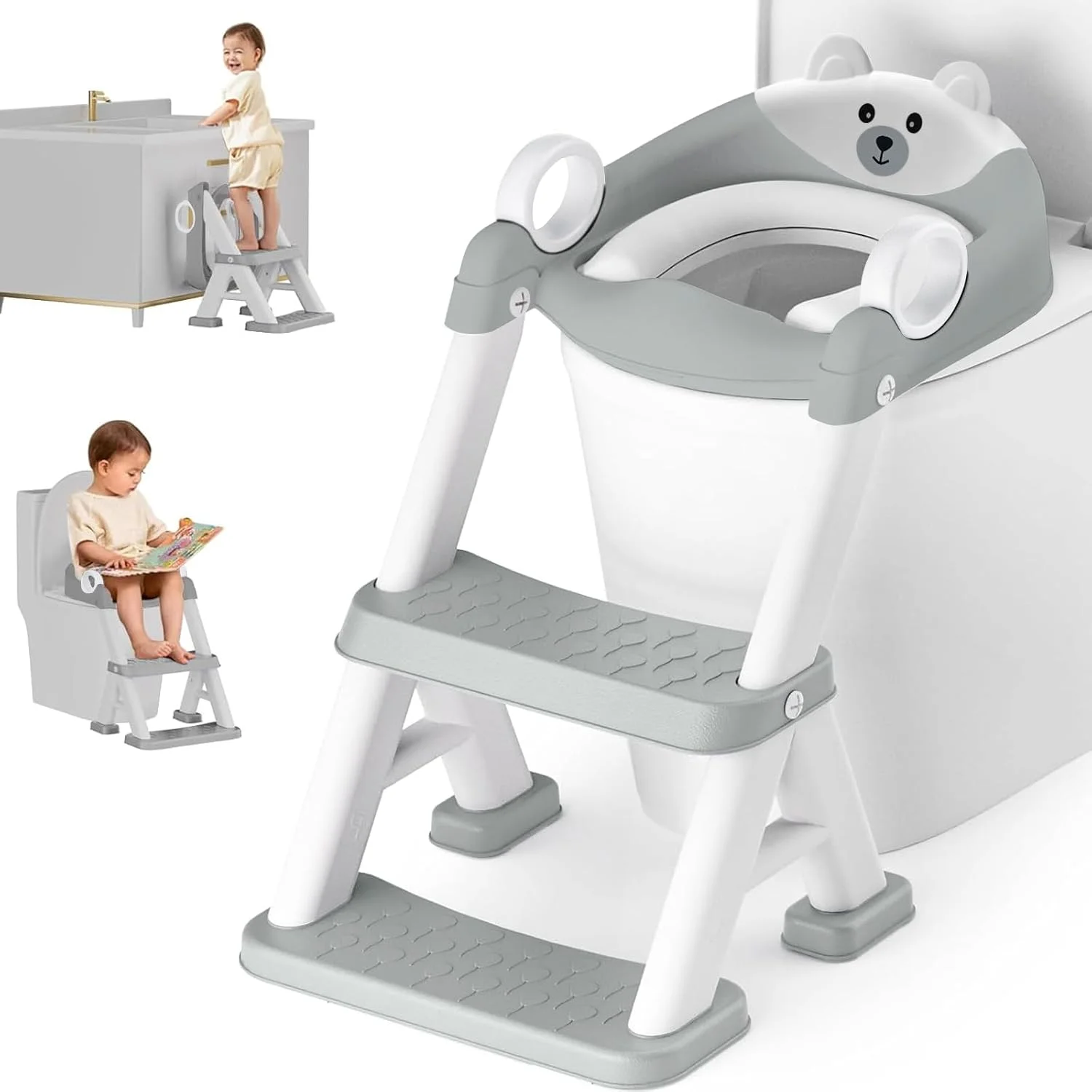 صندلی آموزشی توالت 2 در 1 هاهامیا برای کودکان نوپا با پله و محافظ پاشش - صندلی توالت با ارتفاع قابل تنظیم برای پسران و دختران، چهارپایه پله ای ضد لغزش با تشک نرم و پایه ضد لغزش (خاکستری) صندلی آموزشی توالت 2 در 1 هاهامیا برای کودکان نوپا با پله و محافظ پاشش - صندلی توالت با ارتفاع قابل تنظیم برای پسران و دختران، چهارپایه پله ای ضد لغزش با تشک نرم و پایه ضد لغزش (خاکستری)