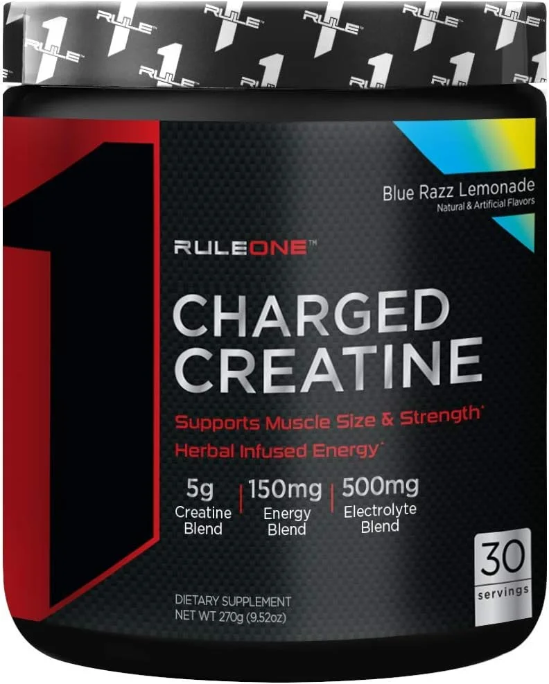 Rule One 1 Charged Creatine for energy and Performance Support | Blue Razz Lomonade | Dietary Supplement | 30 Serving | 270g
