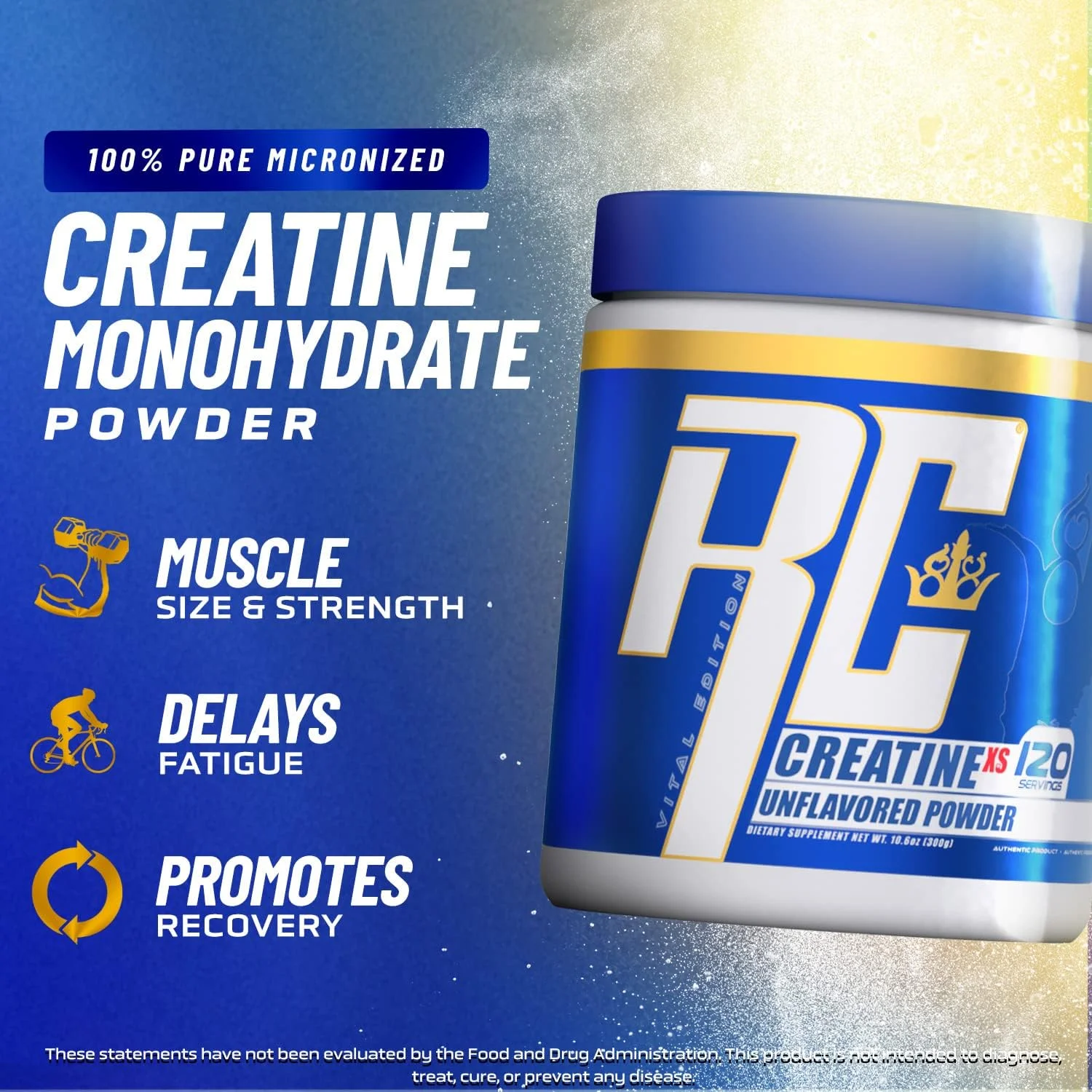 پودر کراتین مونوهیدرات Ronnie Coleman Signature Series Creatine-XS، ریکاوری بعد از تمرین برای عضله سازی و افزایش قدرت، پشتیبانی از انرژی، افزایش دهنده حجم، بدون طعم، 120 سروینگ