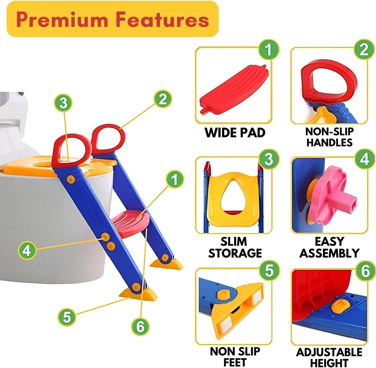 صندلی آموزشی توالت کودک ECVV® با نردبان پله‌ای، توالت آموزشی برای کودکان پسر و دختر نوپا - صندلی توالت راحت و ایمن با پدهای ضد لغزش، چند رنگ
