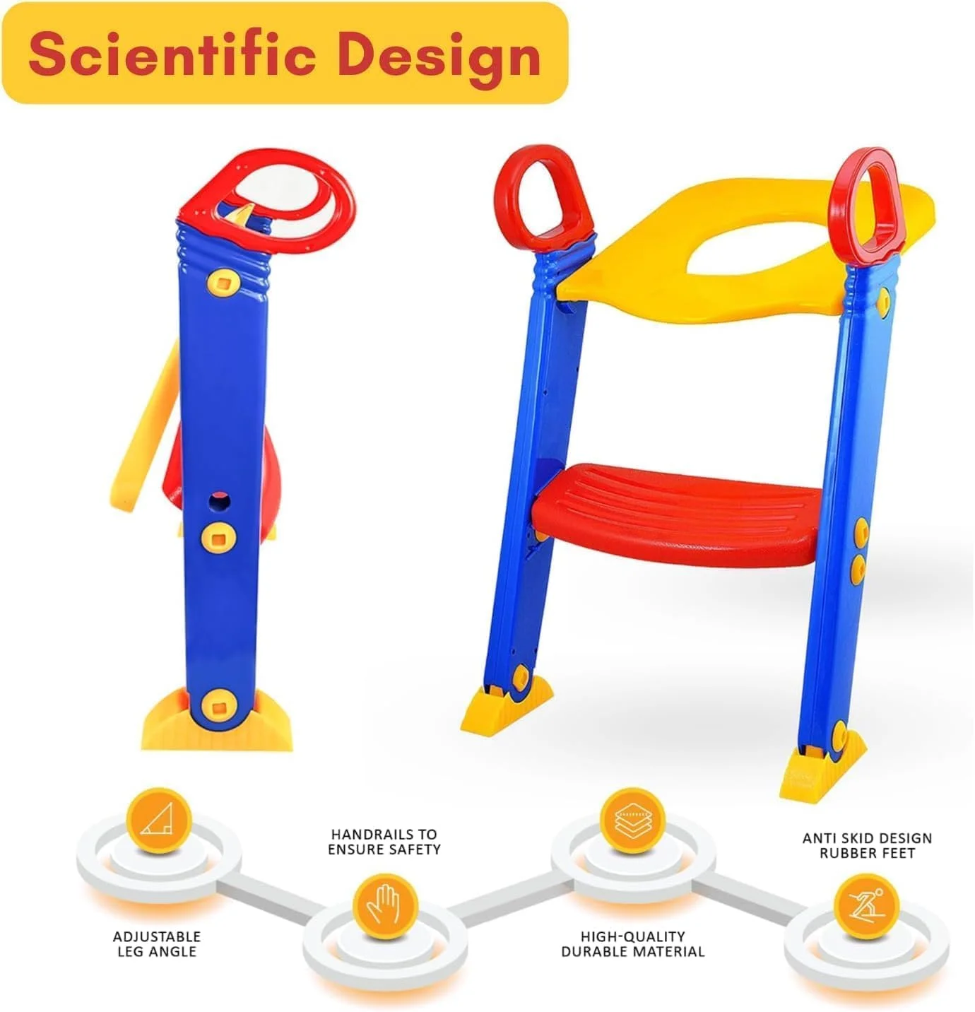 صندلی آموزشی توالت کودک ECVV® با نردبان پله‌ای، توالت آموزشی برای کودکان پسر و دختر نوپا - صندلی توالت راحت و ایمن با پدهای ضد لغزش، چند رنگ